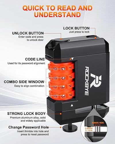 Miniatura 4 de ONVIAN Mini candado para bicicleta, combinación de 4 dígitos, cerradura antirrobo de bicicleta de alta seguridad de 0.157 in, resistente al agua y