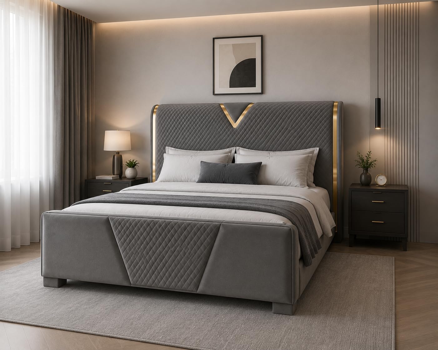 Deen.Co Ruka Bed (Slate Grey) | Soft premium upholstery, sturdy slat support, easy assembly, and lasting comfort with modern elegance.-image-43