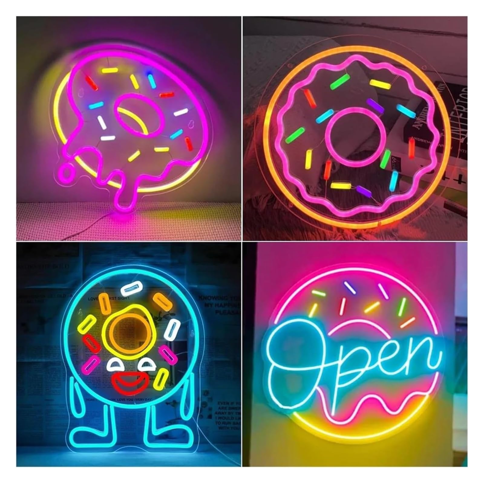 Generico Lampada da parete a LED con ciambella e neon, decorazione per stanza, per attività di ristorazione, negozi dolciumi(33X33cm)