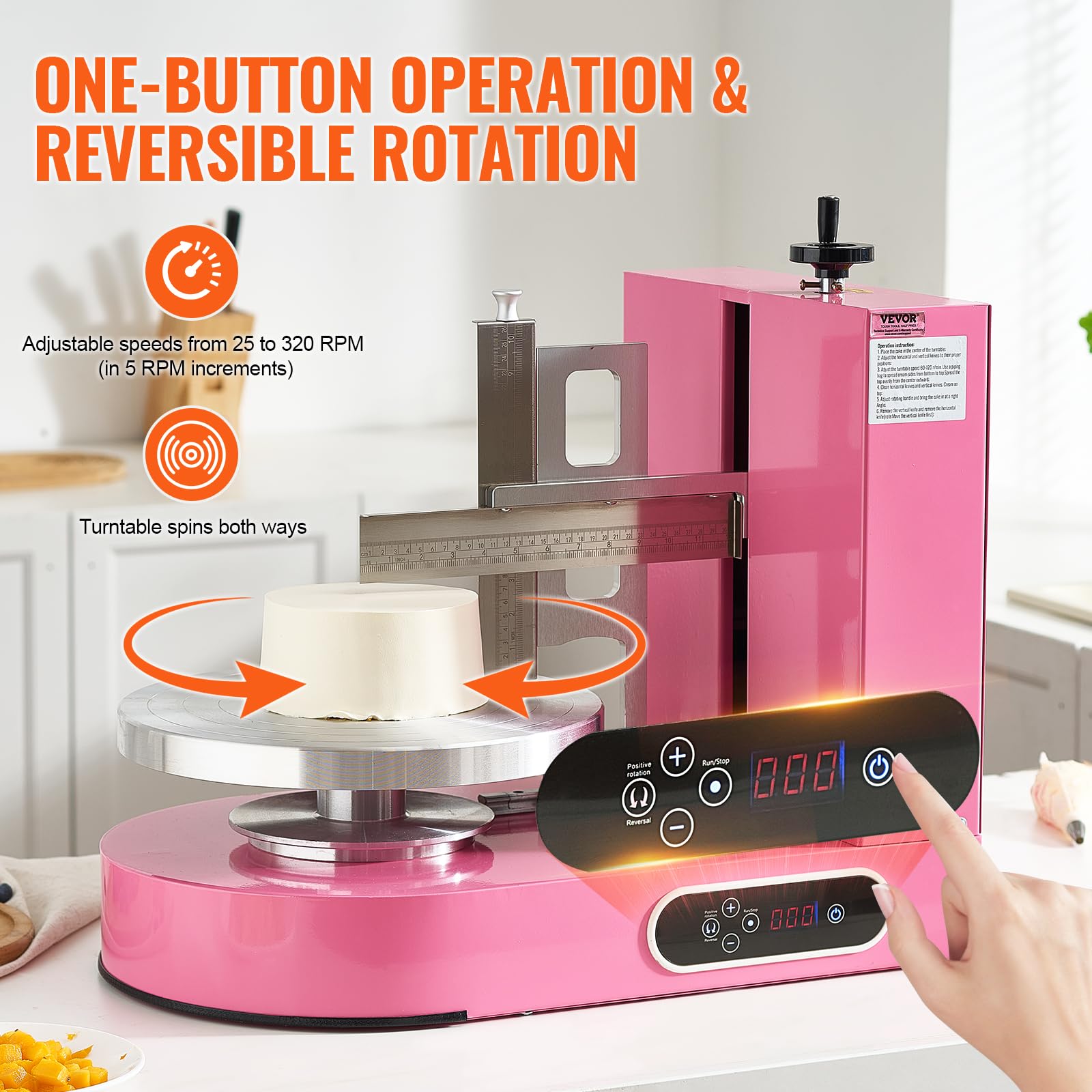 VEVOR Machine à Glacer les Gâteaux 6-14 pouces, Machine à Lisser Crème à Faible Bruit, Plateau Tournant avec Grattoir Réglable, Vitesse de Rotation de 25 à 320 tr/min, Lisseur pour Pâtisserie, Rose