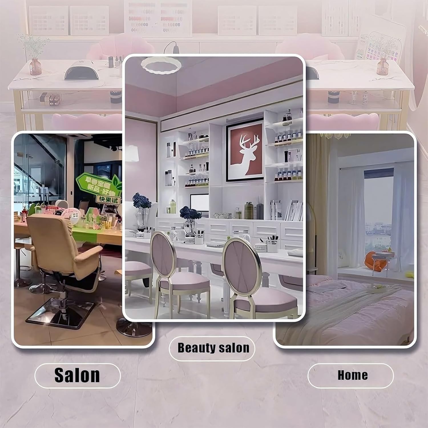 Scrivania per Unghie, Tavolo da Manicure Professionale, Scrivania per Manicure con Texture in Marmo con più Ripiani Aperti, Postazione di Lavoro per Salone Spa, Scrivanie per Tecnici, 100cm