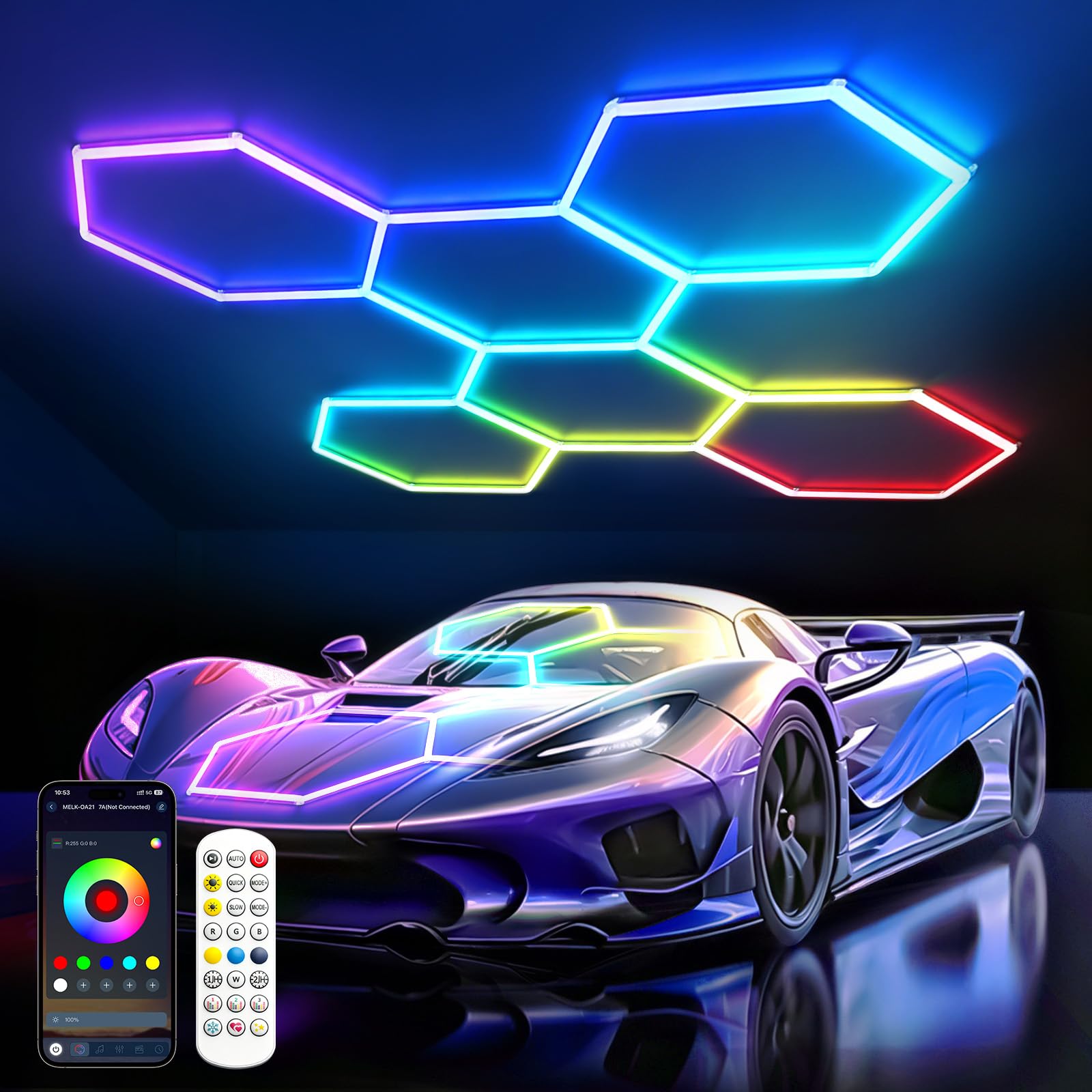Éclairage RGB Hexagonal Iluminación 6 Hex 261W LED en nid d'abeille | Lámparas de techo hexagonales ambientales regulables luces para videojuegos/decoración de bares/gimnasios/salas de eSports