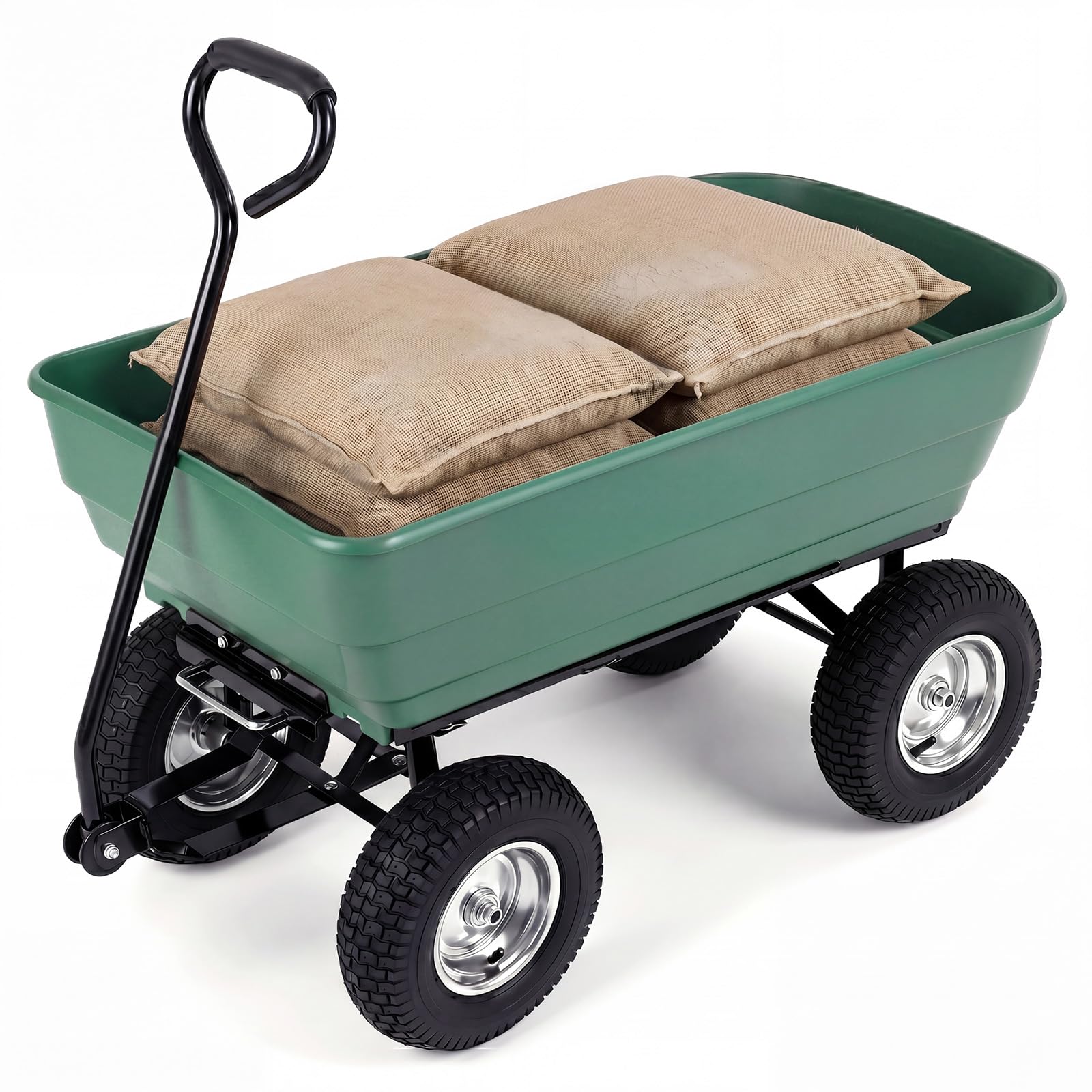 GYMAX Carrello da Giardino 125L, Carriola in Metallo con Vasca Ribaltabile