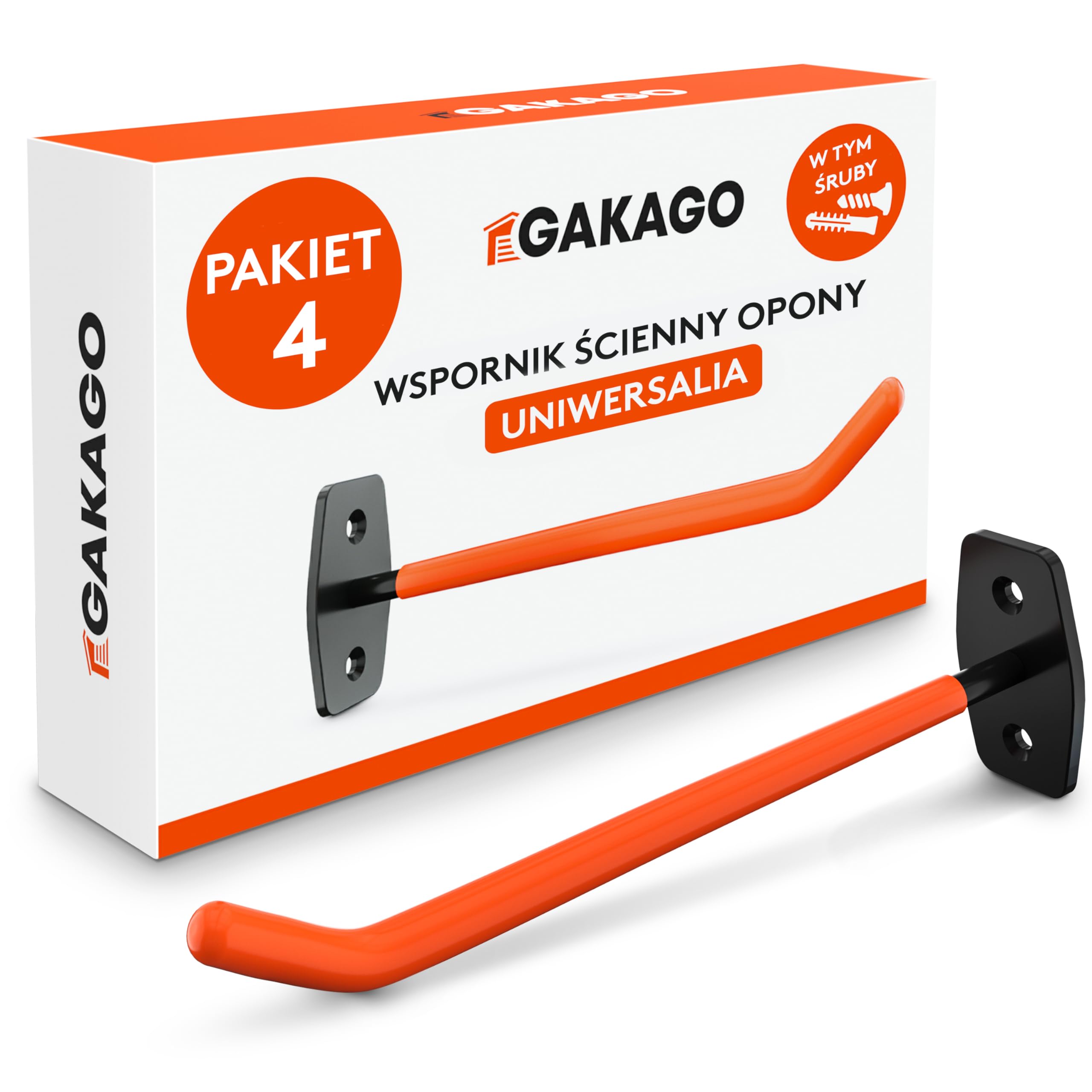 Gakago Uchwyt ścienny na opony - 4-częściowy zestaw ścienny uchwytu na felgi wraz ze śrubami i kołkami z instrukcją montażu - Bardzo długi uchwyt na opony i felgi samochodowe do przechowywania