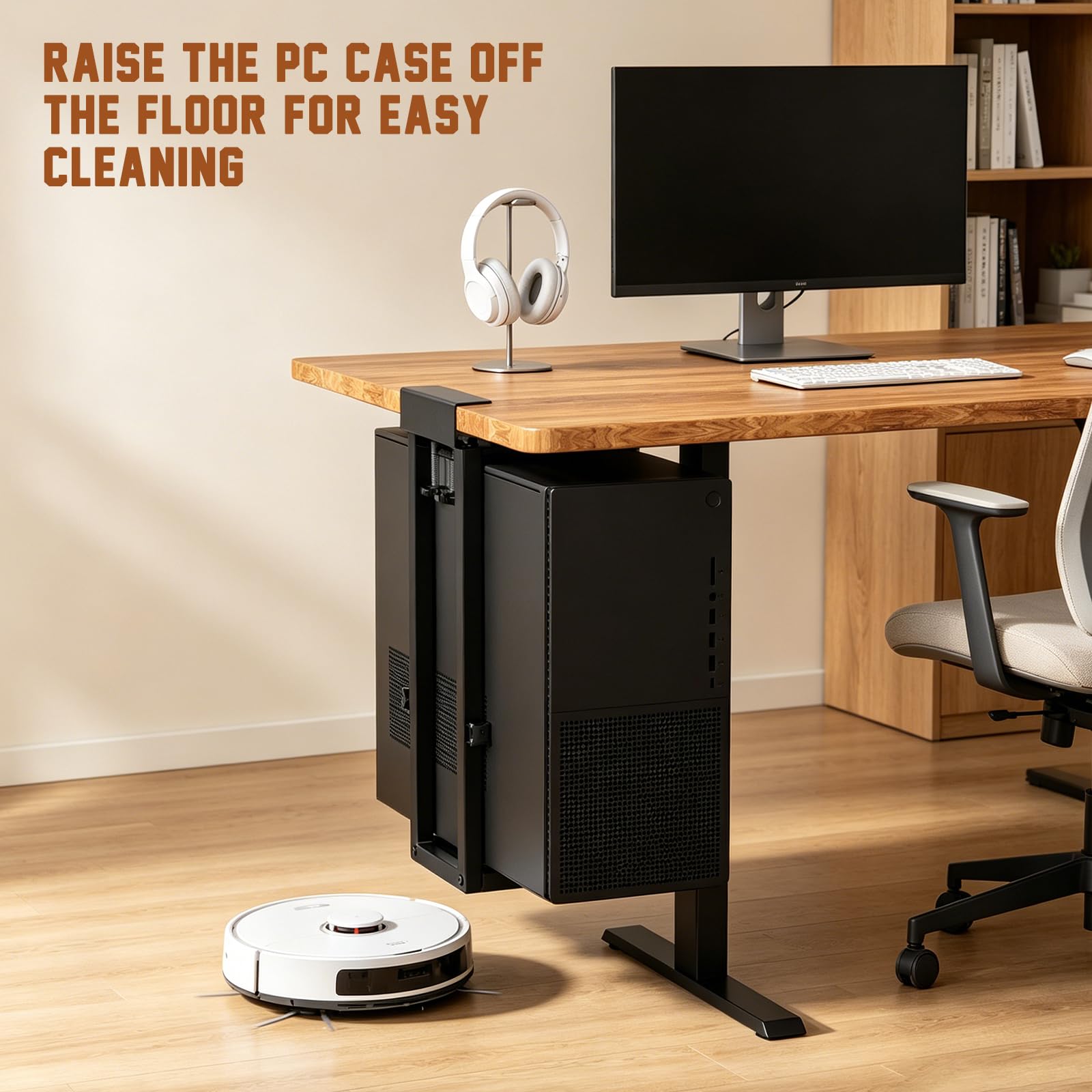 Soporte Torre PC Altura Ajustable, Soporte CPU Sin Agujeros con Almohadillas Protectoras, Soporte Computadora para Oficina en Casa
