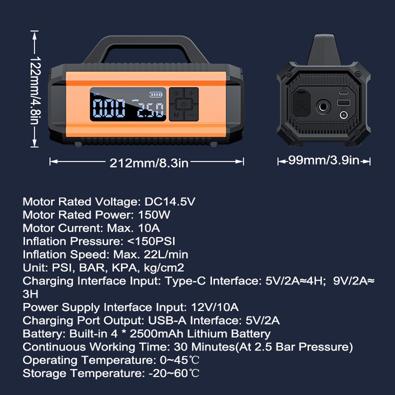HUIOP Avviatore di emergenza per auto,Avviatore di emergenza multifunzionale con compressore d'aria portatile wireless 150PSI pompa gonfiabile Power Bank 10000mAh con luce LED per auto 12V SUV