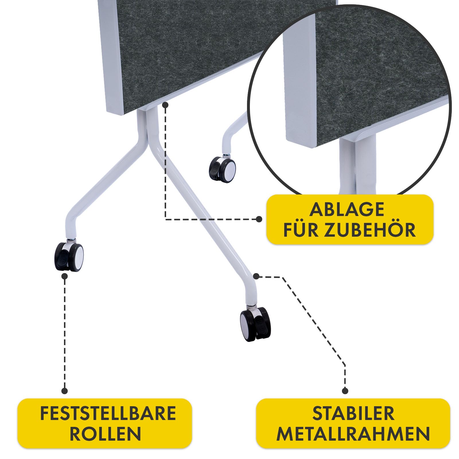 OfficeMarshal Moderationwand Doppelseitig 80 x 120 cm Präsentationstafel mit feststellbaren Rollen - Filztafel Pinnwand - Stabiler Metallrahmen - Giant (Schwarz)