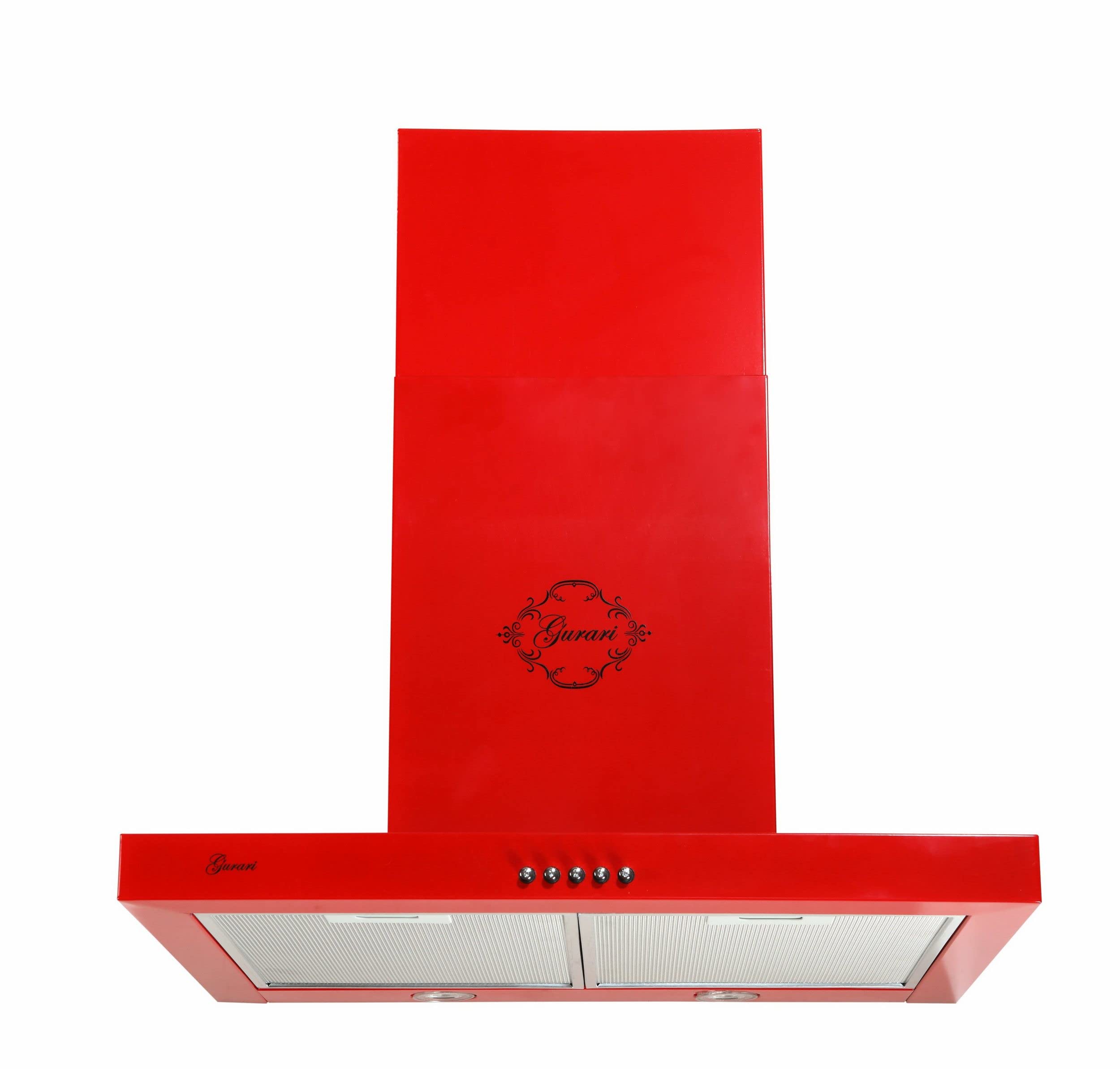 Campana de pared Gurari GCH F 461 RD 6, capó de 60 cm, color rojo, alta succión 1000 m³/h, 3 niveles, capó extractor, capó de escape, capó de recirculación