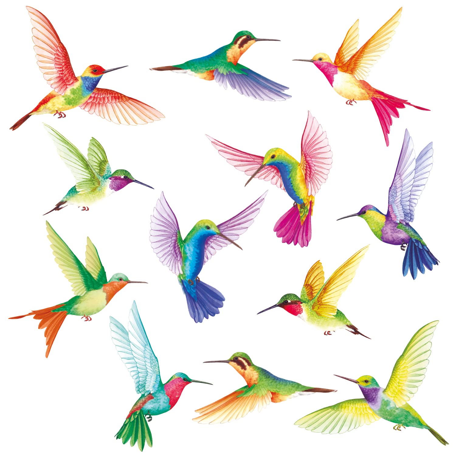 Decowall Hummingbirds Ds6-8060 12 Large Beautiful Humming Birds Wall Stickers Flying Hummingbird Decals Removable For Bedroom Living Room Art Home Décor