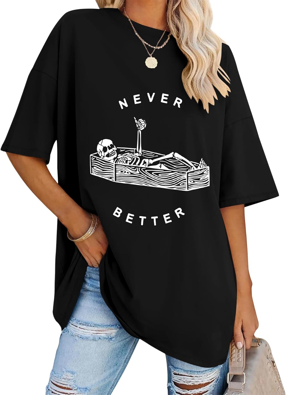 LOMON Oversized Graphic T Shirts for Women Short Sleeve Crewneck Summer Tops Loose Casual Basic Tees