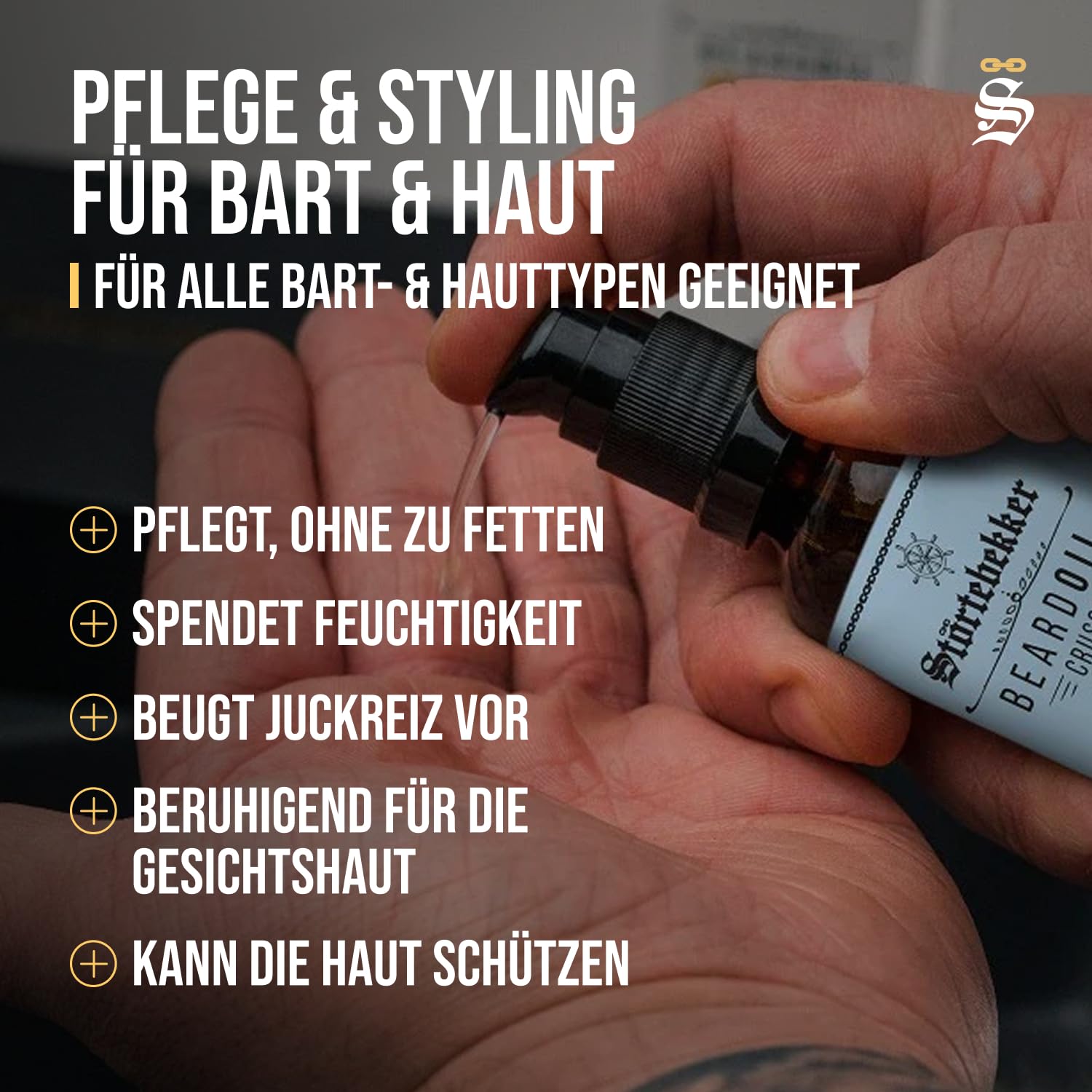 Störtebekker® Premium Bartöl Crusoe - tägliche Bartpflege für 3-Tage-Bart bis Vollbart - 50ml Beard Oil Vegan - Bart Öl Herren mit angenehmen Duft - Hochwertige Inhaltsstoffe - Made in Germany