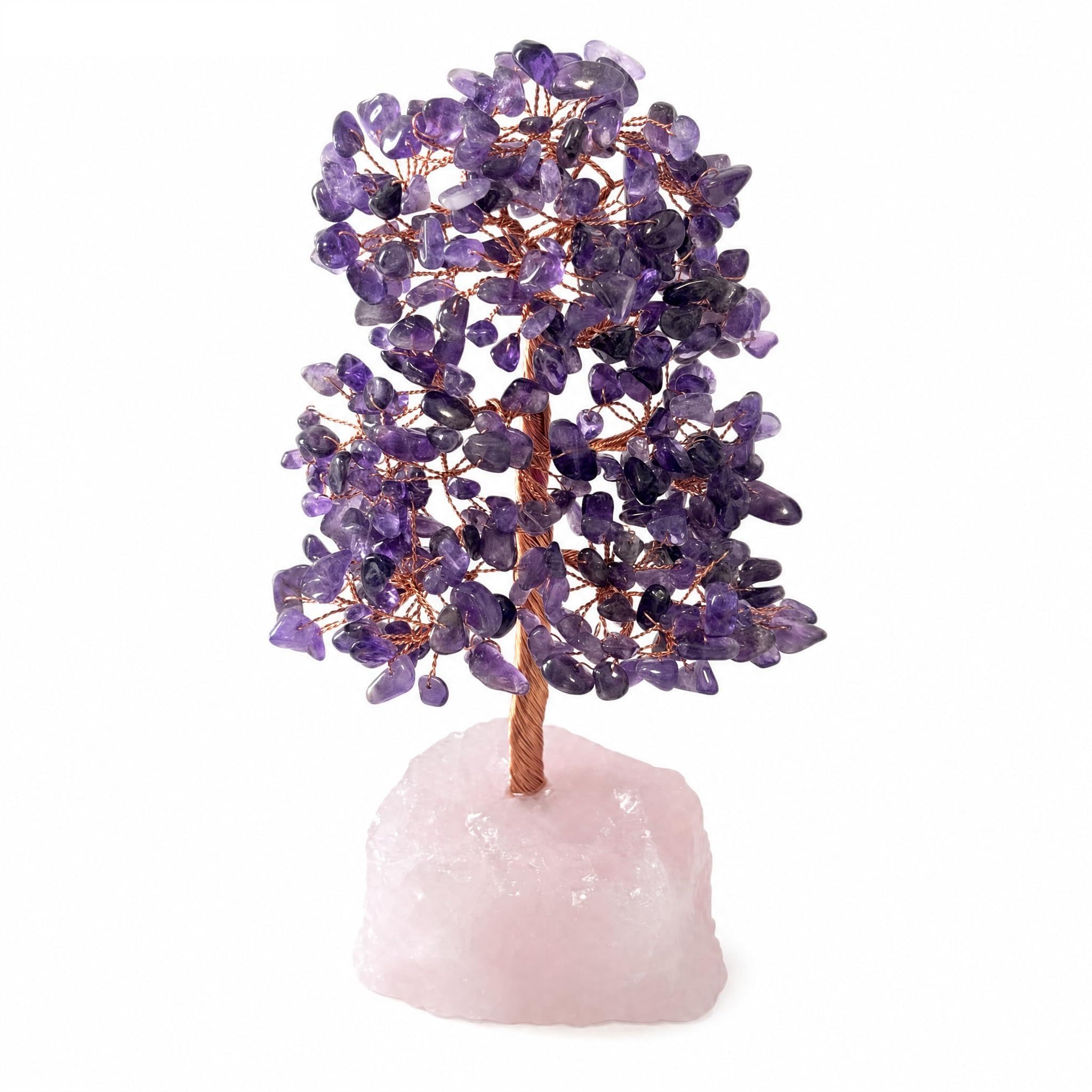 FATONIO Natural Amethyst Crystal Tree with Raw Rose Quartz Base
