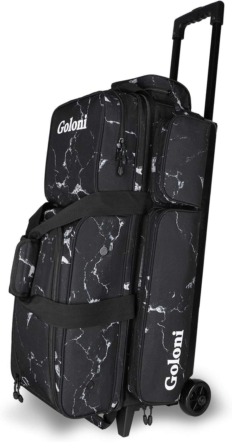 3 Ball Bowling Bags with Wheels - Rolling Bowling Bag for 3 Balls & Accessories - Retractable Handle Extends to 38