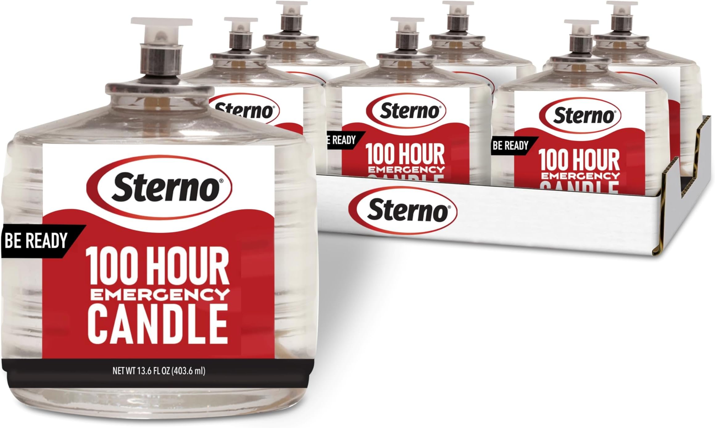 Sterno 100-Hour Emergency Candles Long Burning Candles - Unscented Candles for Emergencies, Candle Set for Power Outages - Long Lasting Candles, Burns Up to 100 Hours - 6 Liquid Paraffin Candles