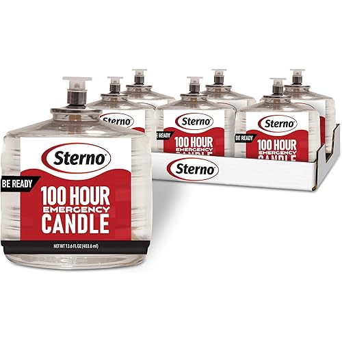 Sterno 100-Hour Emergency Candles - Long Burning Unscented Candles for Emergencies and Power Outages - Burns Up to 100 Hours - Set of 6 - Clean Burning Liquid Paraffin