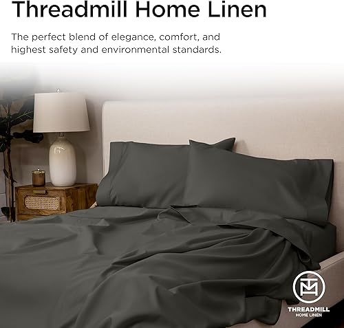 Miniatura 8 de Threadmill Home Linen juego de sábanas de 400 hilos, 100% algodón, ropa de cama de lujo, tamaño King, juego de 4 unidades, tela satinada suave