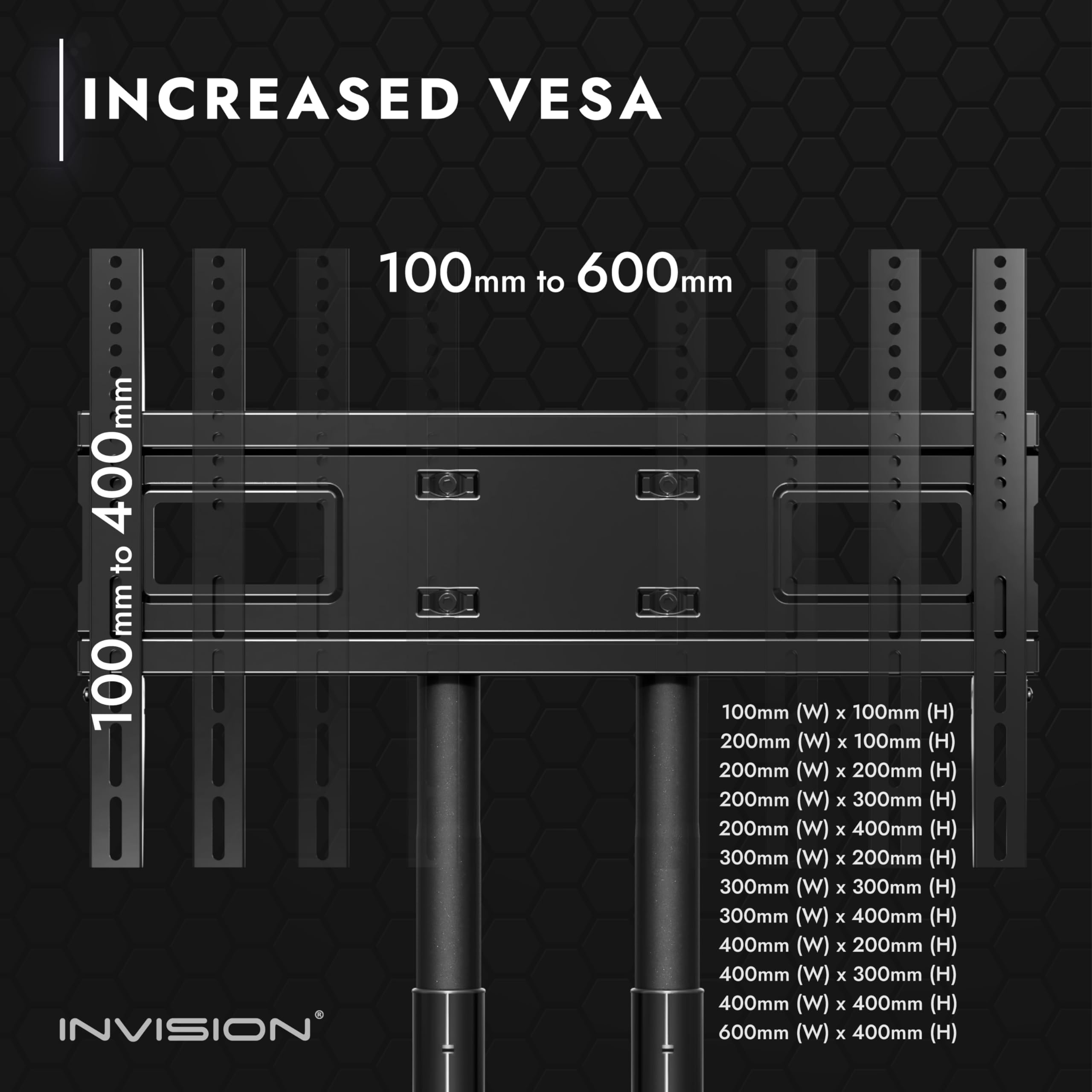 Invision Support TV sur Pied 32-75" Écran, Chariot Meuble TV à roulettes Réglable en Hauteur avec 1 Etagère, Anti Basculement et Ultra Stable, Jusqu'à 45.5kg Max VESA 600x400mm GT1200 ScreenStation
