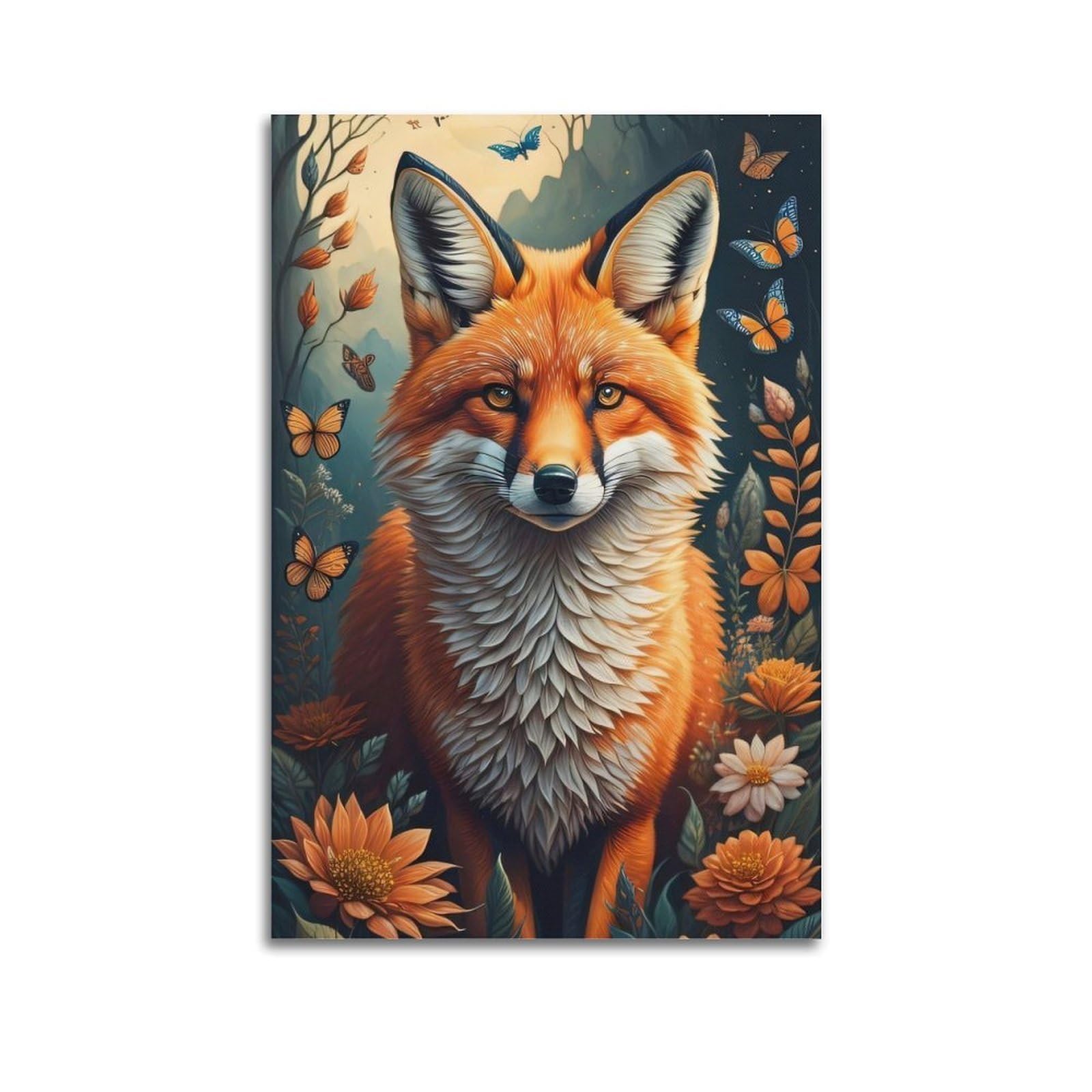 HUIYHB Animal Poster Fox And Butterfly Swarm Poster Decorative Painting Canvas Wall Posters And Art Picture Print Modern Family Bedroom Decor Posters 20x30inch(50x75cm)