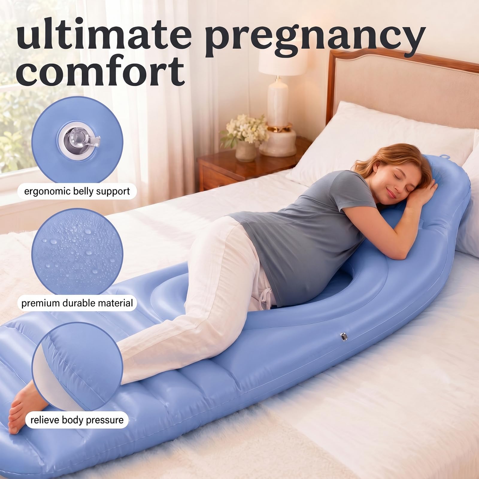 Cuscino gonfiabile per gravidanza, tappetino da yoga per donne incinte, con foro, cuscino in PVC floccato con pompa ad aria elettrica, cuscino per gravidanza da mettere sulla pancia (blu)