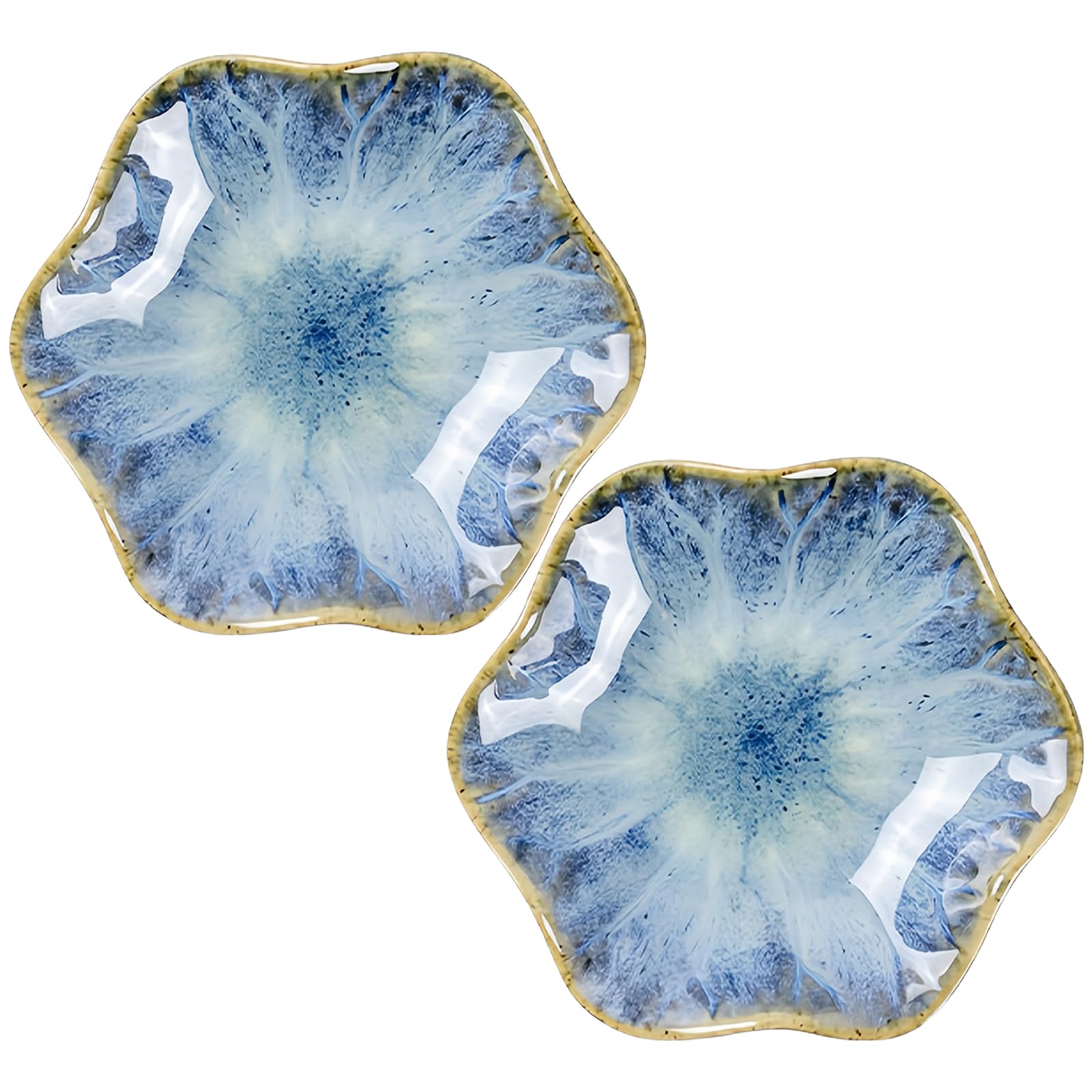 2Pcs Ceramic Jewelry Dish - Lotus Leaf Shape, for Ring Holder Necklace Small Key, Suitable for Mother Friend Sister, Gifts for Women, Cute Plate Trinket Tray, Home Decor (Light Blue-2PCS)