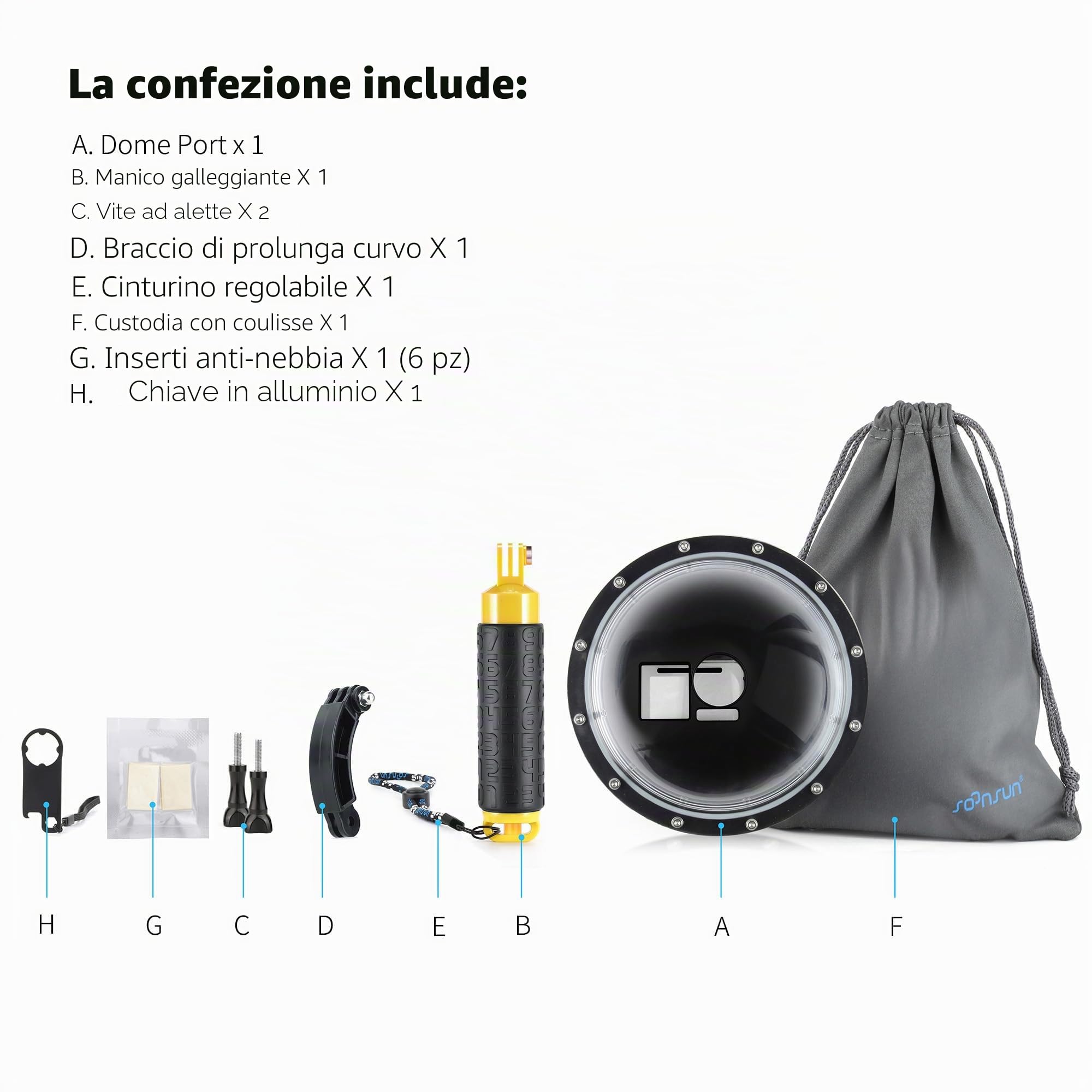 SOONSUN Porta a cupola per fotocamera DJI Osmo Action 3/4/5, 4,5 m, subacquea, snorkeling subacqueo, con custodia impermeabile, impugnatura galleggiante per fotocamera DJI Osmo Action 3 4 5