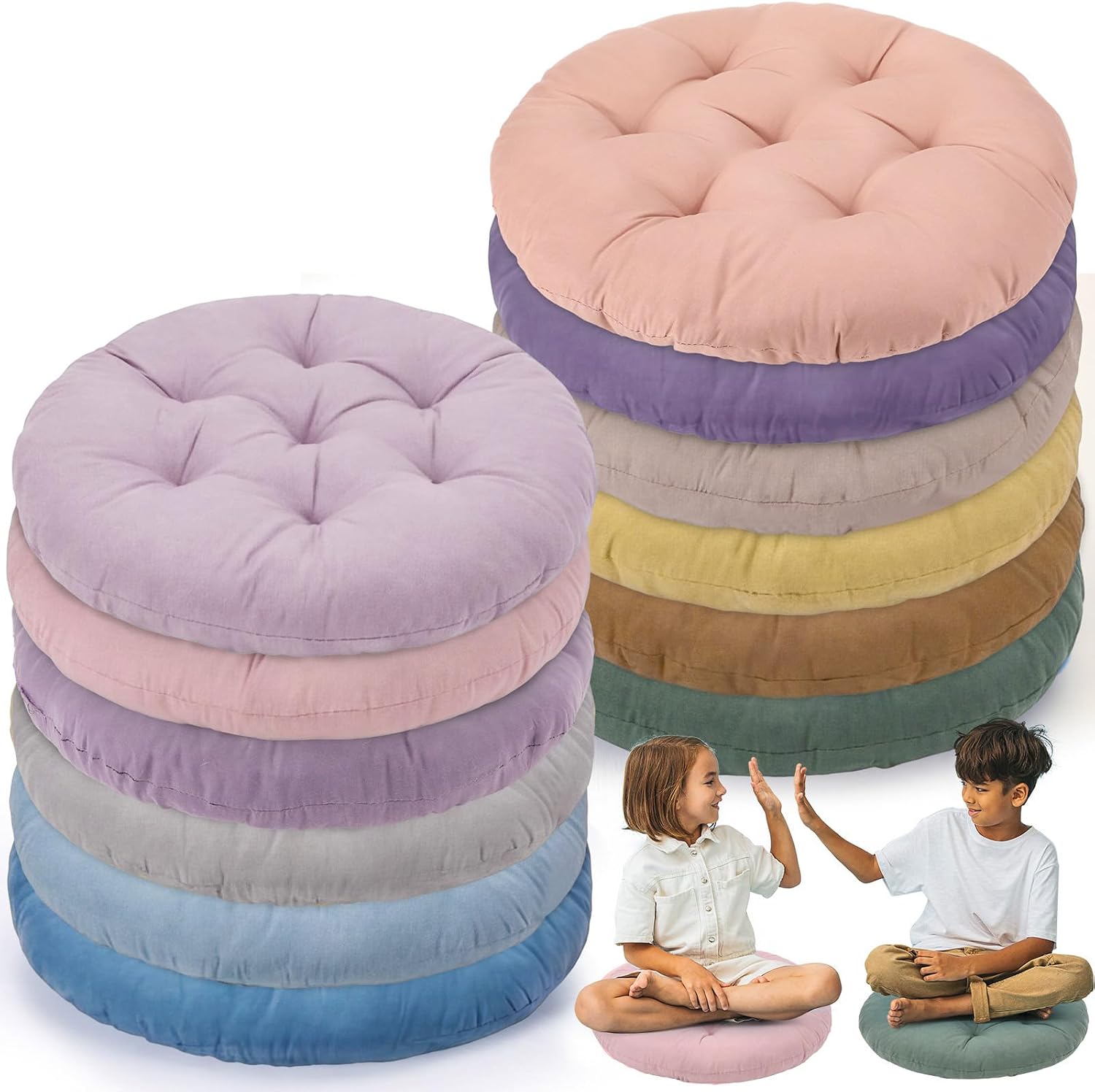 Fumete 12 Pcs Round Floor Pillows Cushions Seating 16 x 16 Inches Floor Round Cushions for Kids Toddlers Flexible Reading Chair Pillows for Classroom Home School Playing Supplies(Peacock Blue)