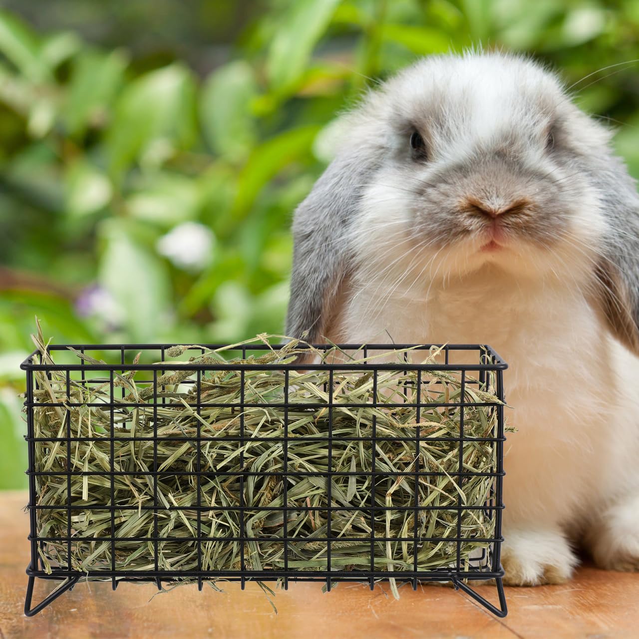 Comedero de Heno para Conejos Jaula para Mascotas de Metal Conejo Rack Heno Comedero Cuencos Alimentador Rack para Cerdo de Indias Chinchilla Negro