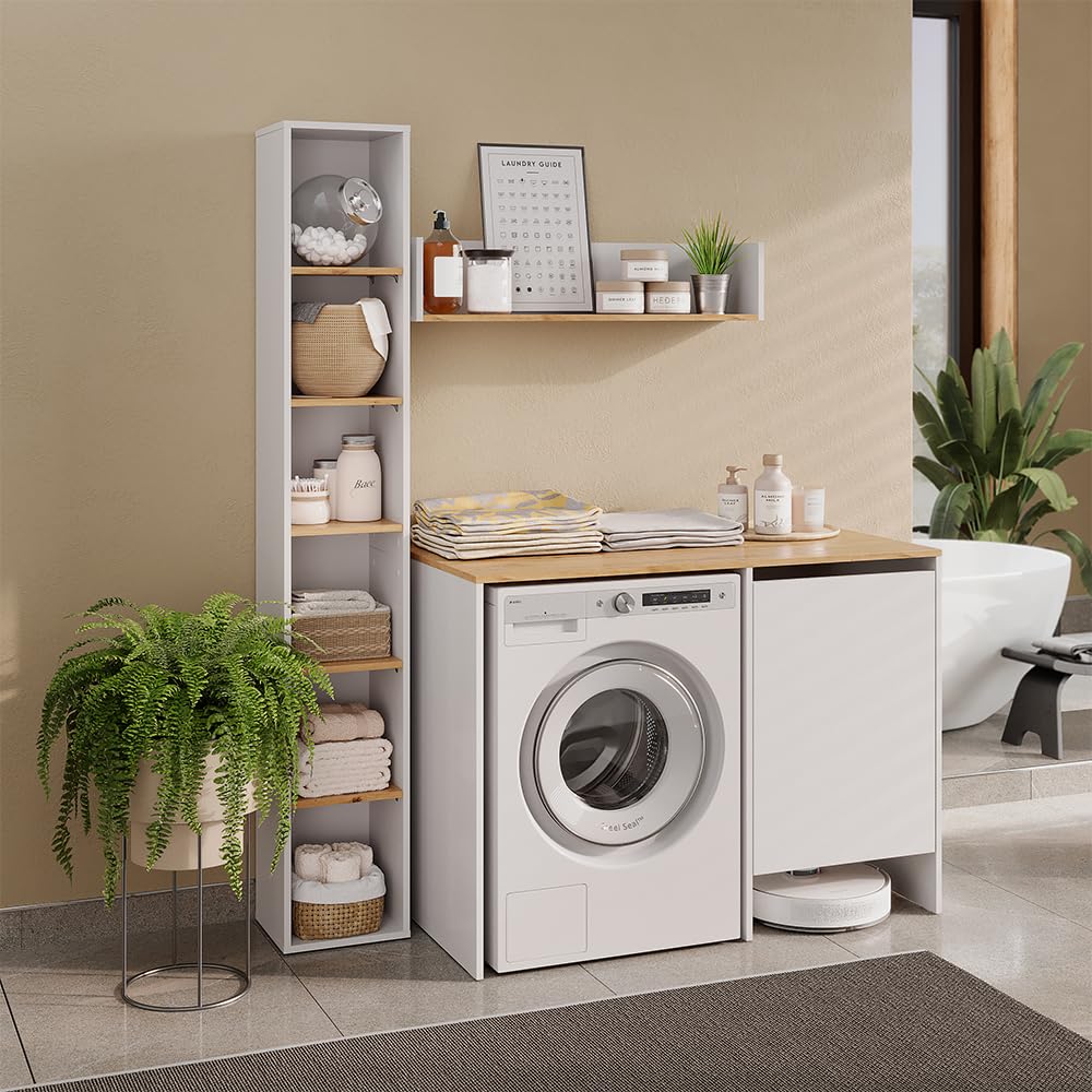 Vicco Armario para Lavadora Viktor Blanco/Roble Artesanal 119.6x88.2 cm | con 1 puerta, para almacenamiento que ahorra espacio sobre lavadoras