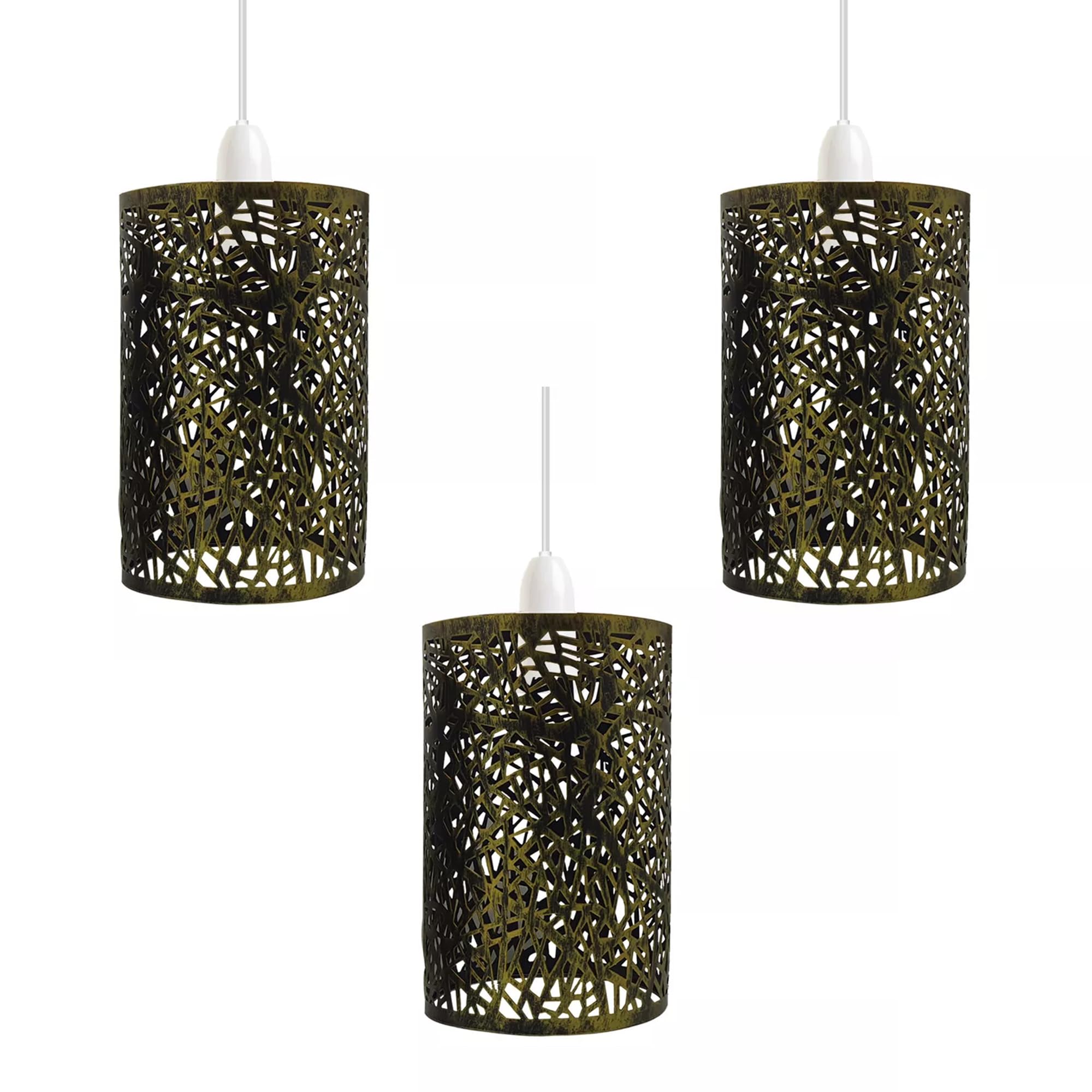 LEDSone 3 x Retro Metal Lamp Shades Living Room Ceiling Light Barn Shaped 30cm Easy fit Lampshades only for Pendant Lamp for Kitchen Living Room Style 1 Black Pack 3