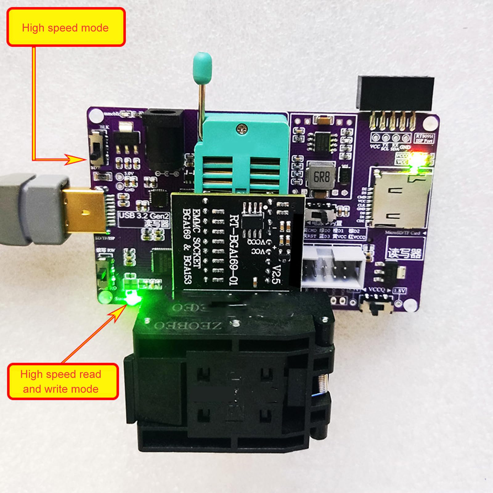 EMMC - Dispositivo di imaging con adattatore USB 3.0, supporto 809H per una programmazione efficiente dei chip e un programmatore portatile di backup