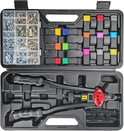 Kit de herramientas de tuerca remachadora profesional de 16 pulgadas, herramienta remachadora estilo palanca con indicador de carrera visual, el kit