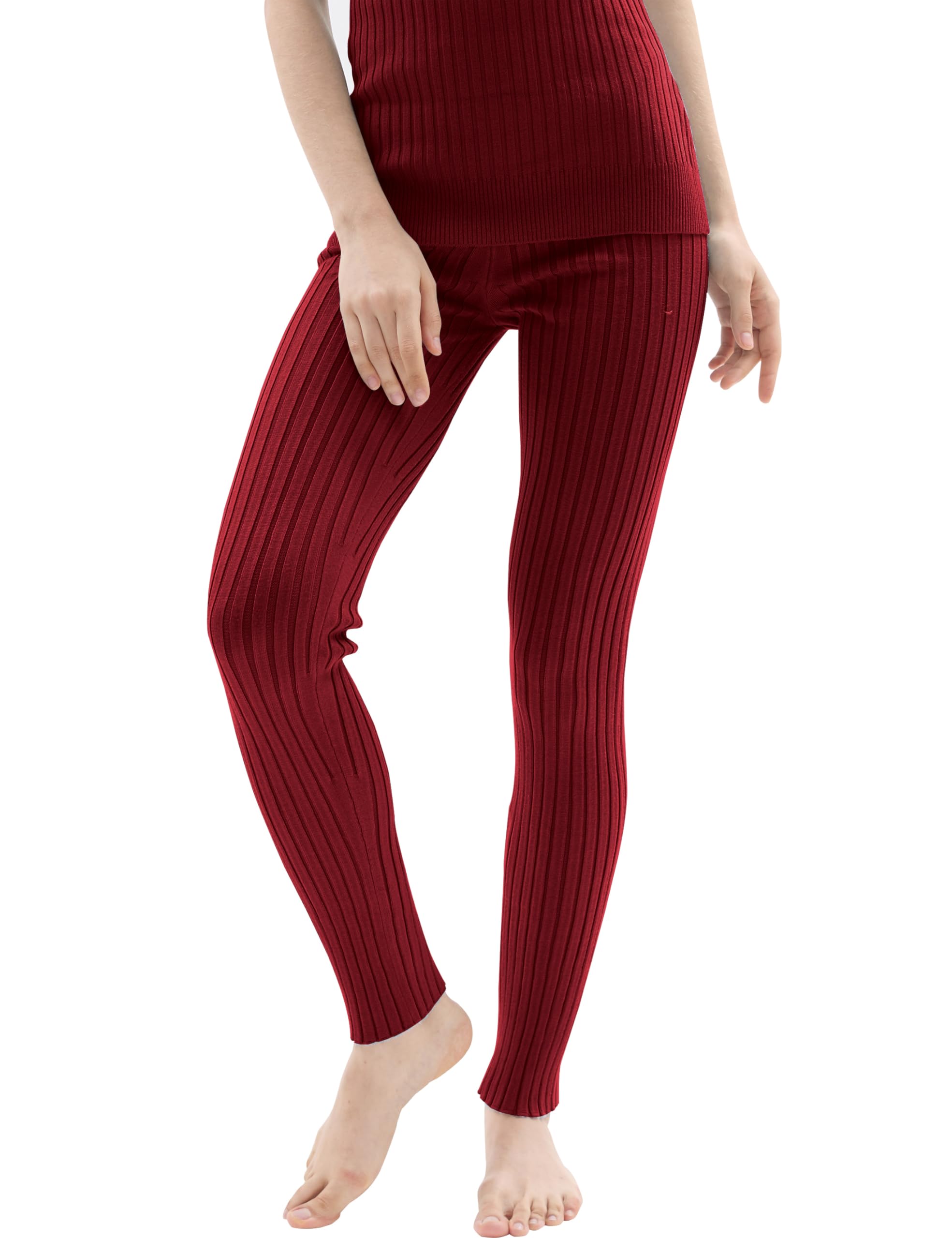 v28 Women Solid Rib Knit Stretchy High Waist Leggings Pants Warm Sweater Tights