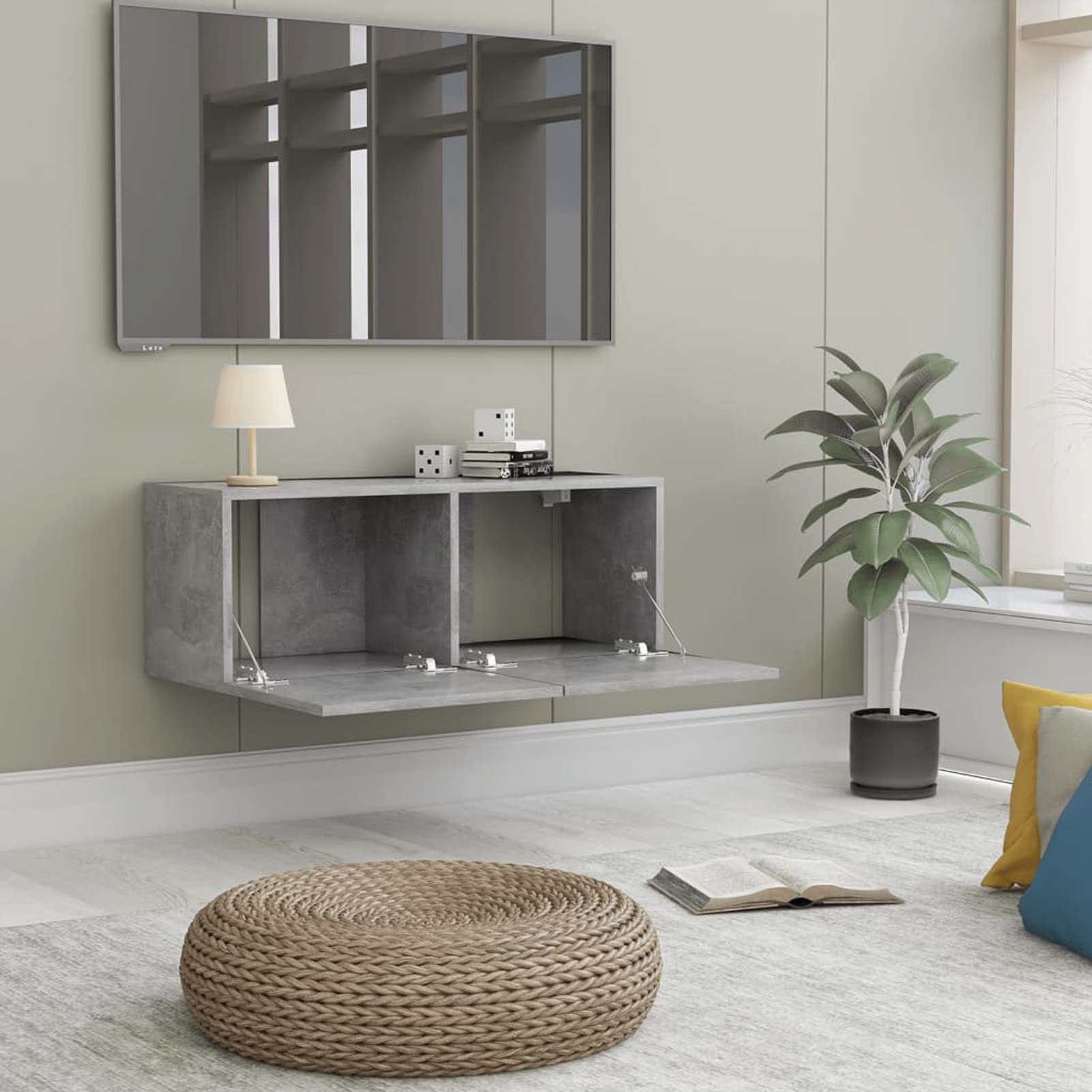 Festnight Mobile a Parete, tv Sospesa, Soggiorno, Moderna, in Legno Multistrato Grigio Cemento 80x30x30 cm