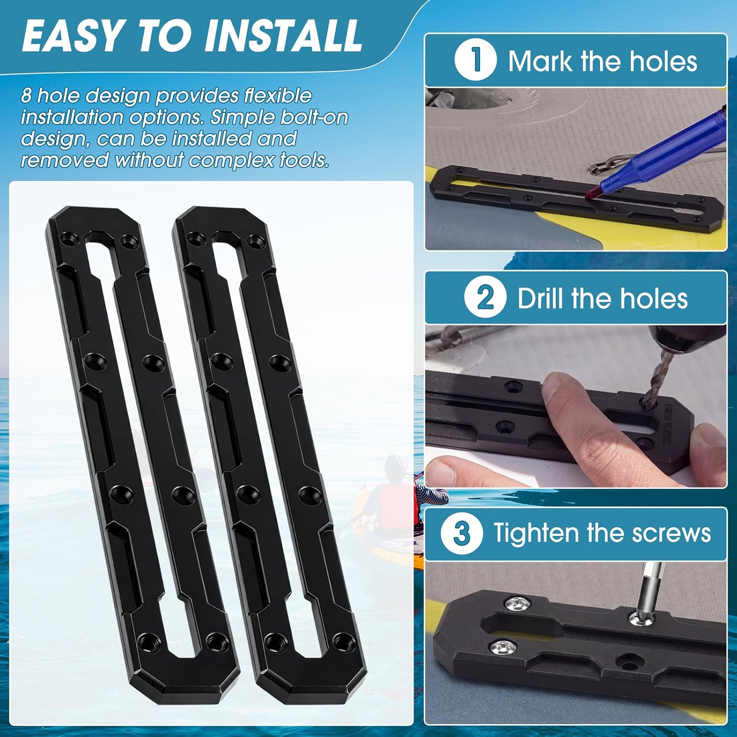Kayak Track Low Profile Track Kayak Fishing Rail Mount Accessories for Fishing Rod Holder, Cup Holder, Anchor Cleats
