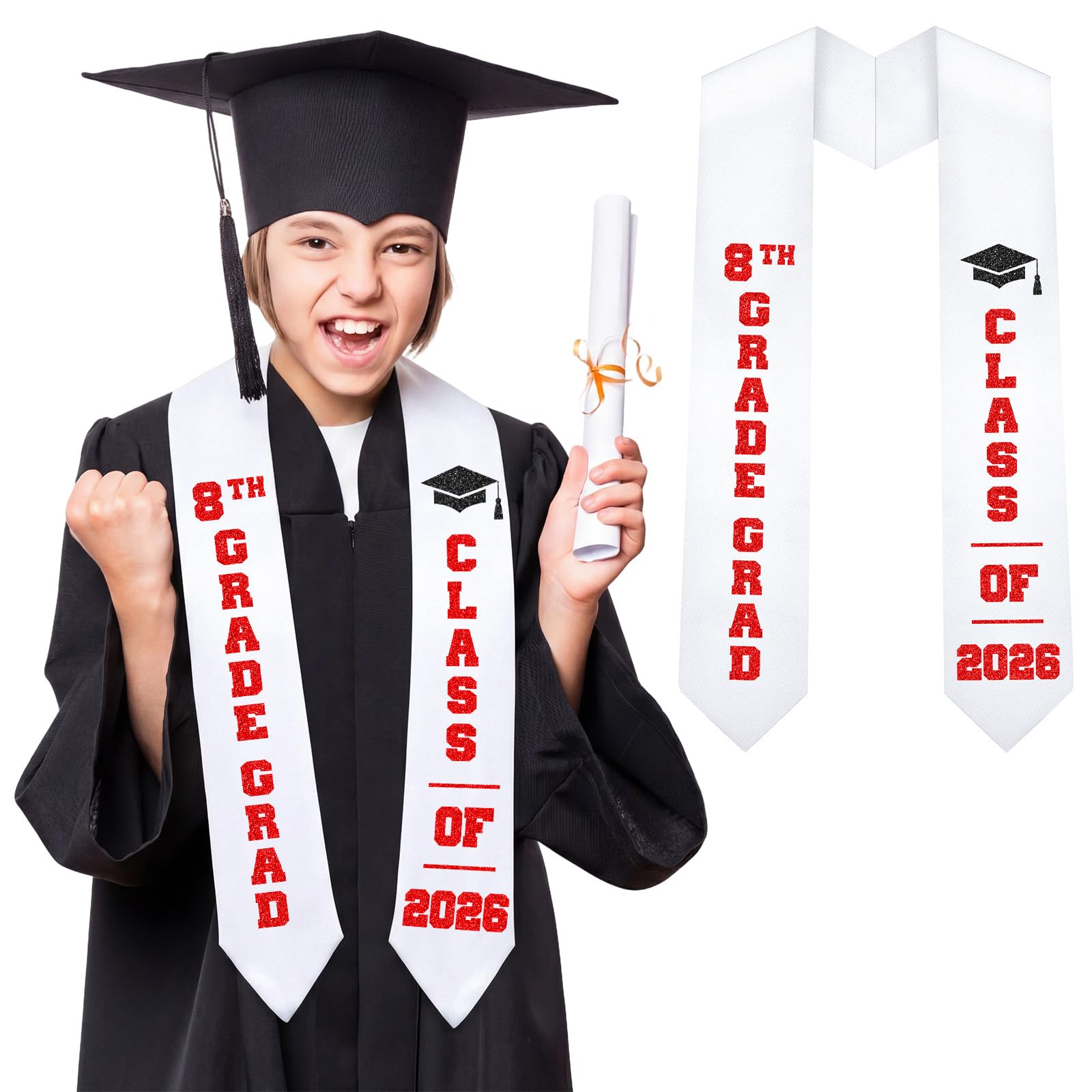 Jingmore 8th Grade Graduation Stole Class of 2026, 8th Grade Graduation Sash, 2026 Eighth Grad Party Decorations