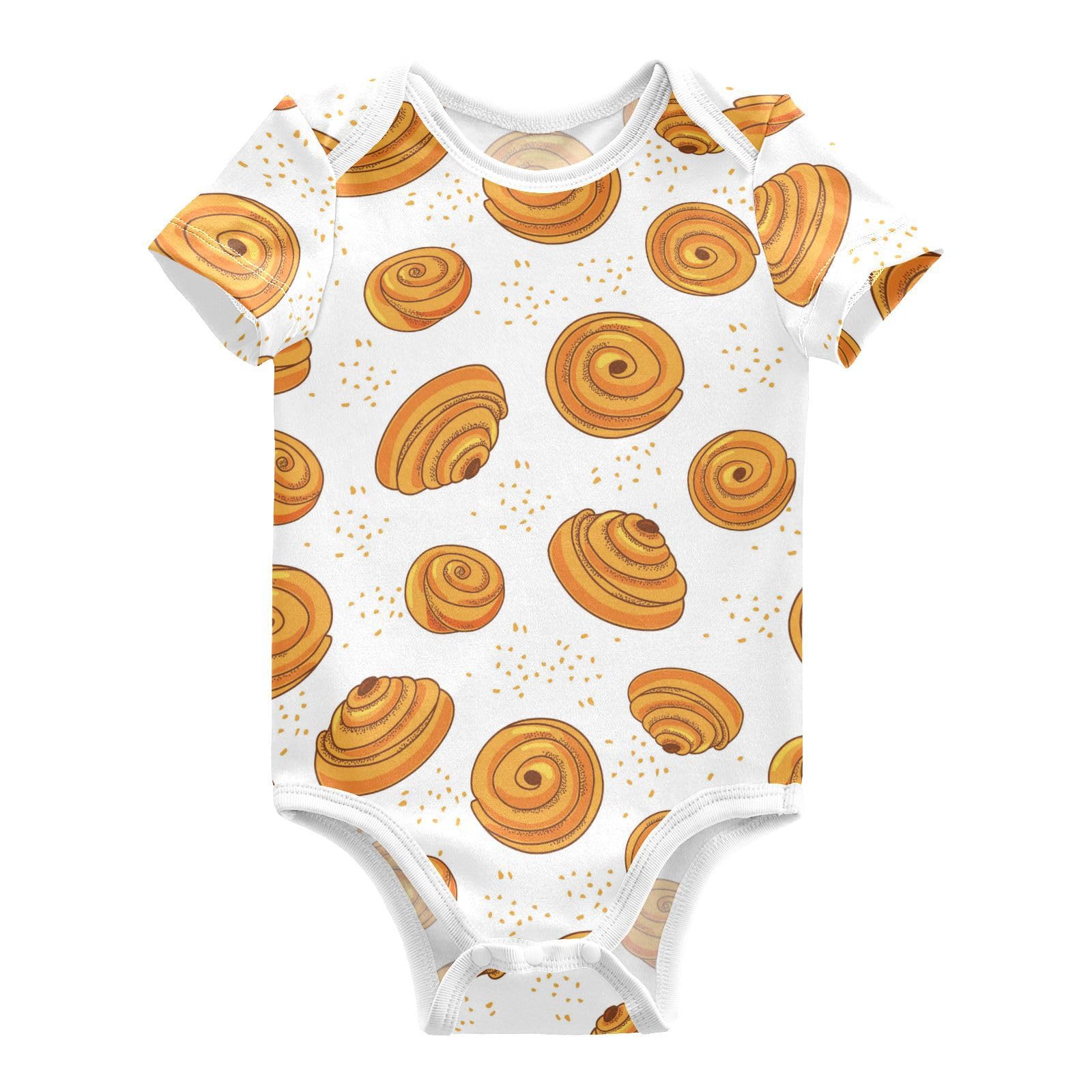 Wusikd Cinnamon Bun Unisex Baby Bodysuit Cotton Cartoon Baby Short Sleeve Clothes 12 Months for Boys Girls