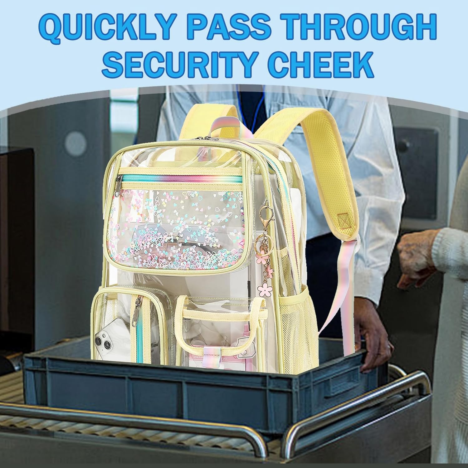 Clear Backpack for Girls Women, School Bookbag Heavy Duty See Through Backpacks (Light Yellow) - Image 6