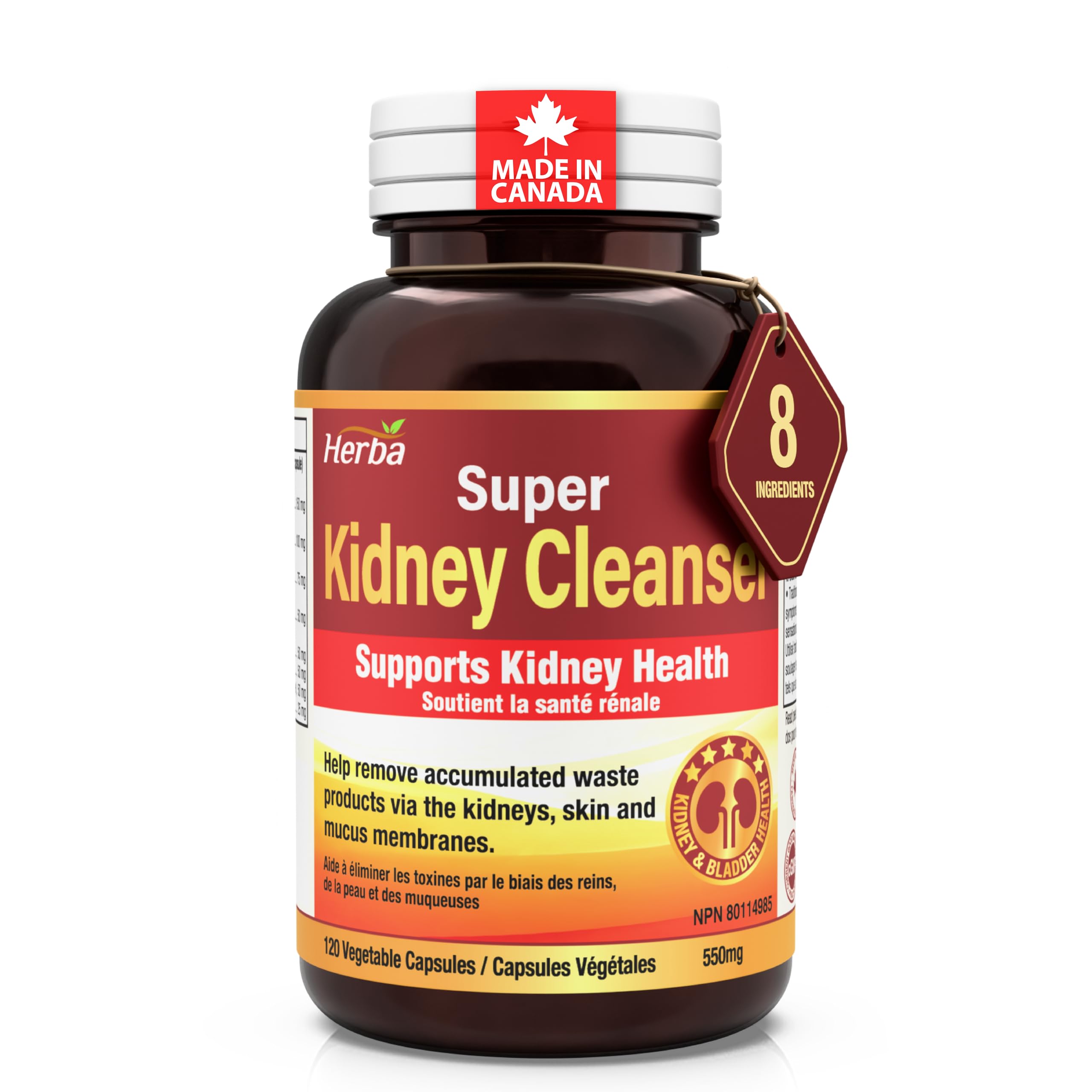 Herba Kidney Cleanse Supplement – 120 Capsules | 8 Herbal Ingredients | Astragalus Root, Uva Ursi, Burdock, Juniper Berry, Nettle Leaf, Ginger, and More | Kidney Cleanser | Made in Canada