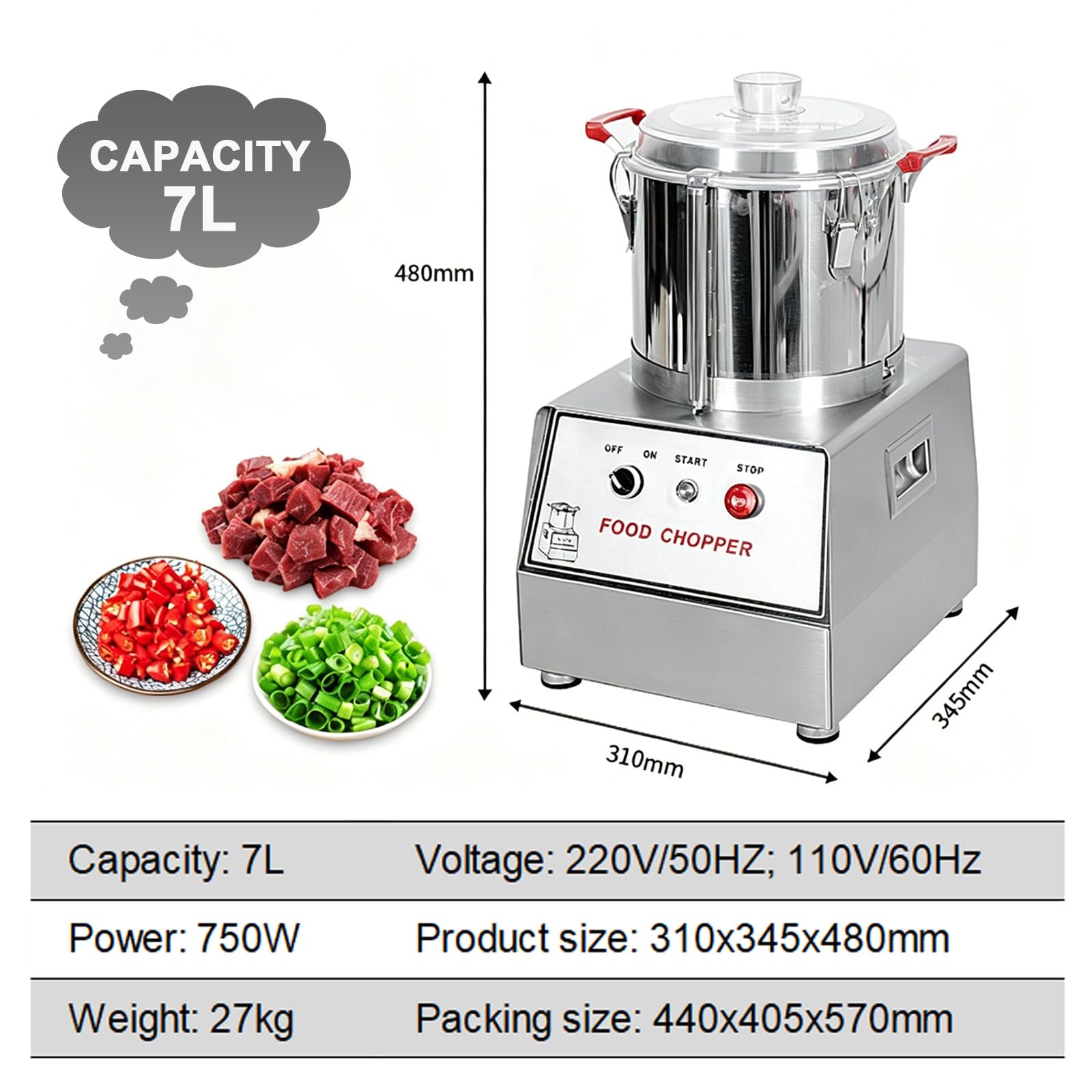 Robot kuchenny i rozdrabniacz do warzyw (5L/ 7L/ 10L/ 15L) do mielenia 7L | Stal nierdzewna, prosty panel sterowania, silnik o dużej mocy, zdejmowana misa, cicha praca