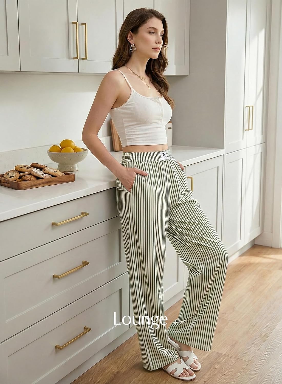 EVALESS Women's Striped Pants Spring Summer 2026 Comfy Pajama Pants High Waist Wide Leg Lounge Pants Lightweight PJ Bottoms - Image 5