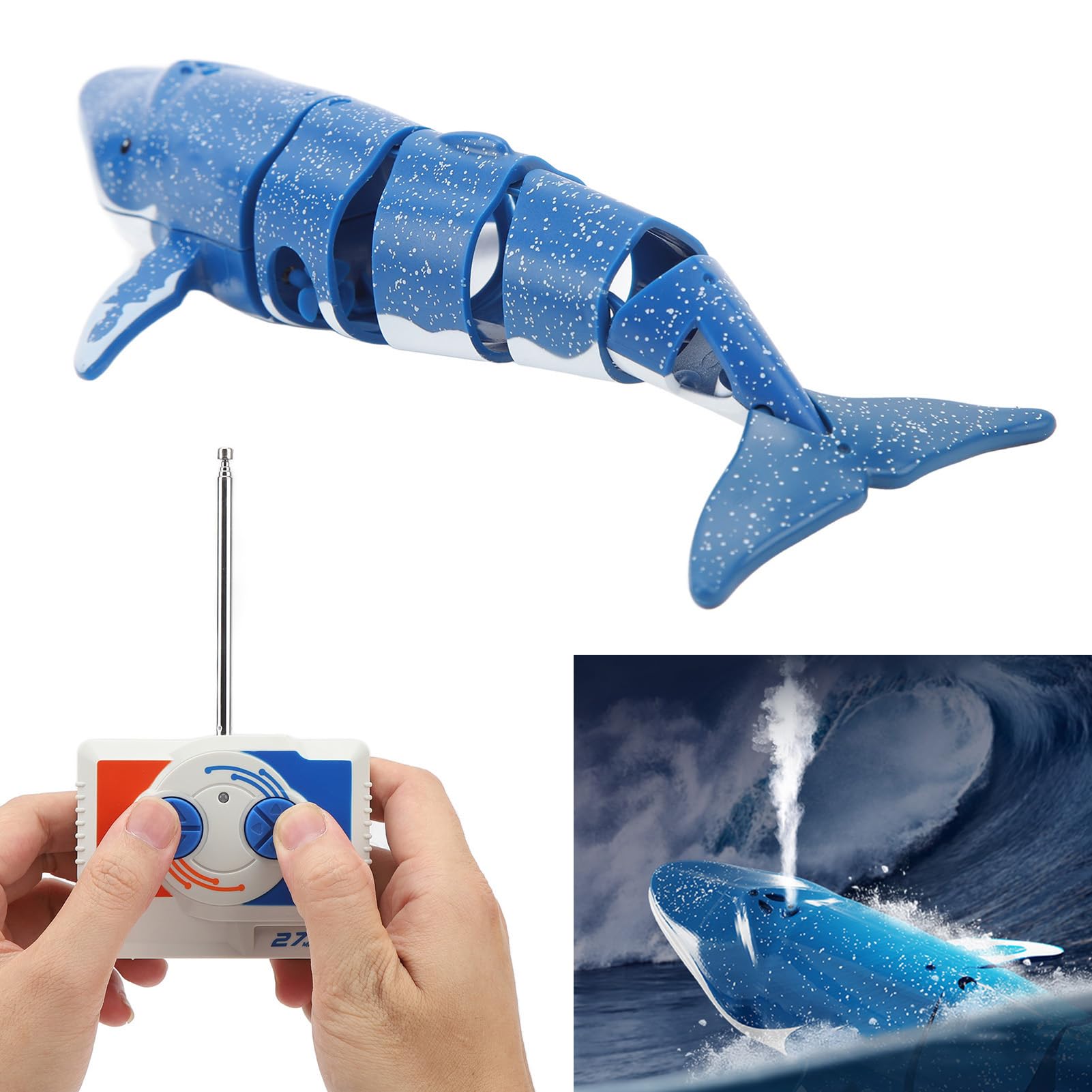 Juguete de ballena teledirigido de 2,4 G, mini juguete de simulación eléctrica con movimiento ágil muy realista para piscinas y bañeras (azul)