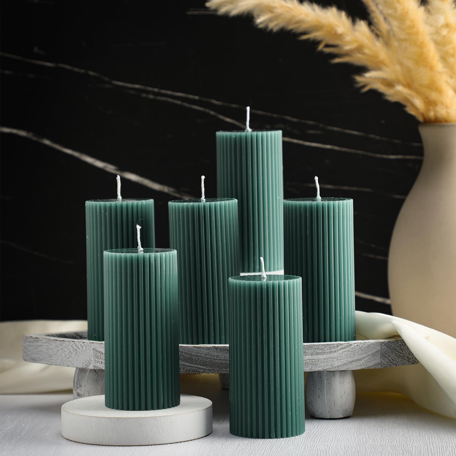 MTLEE 6 Pcs Ribbed Pillar Candles 2x4'' Sage and Salt Scented Candle Minimalist Decorative Candles Column Modern Soy Wax Home Decor Aesthetic House Warming Room Decor for Bedroom Wedding (Sage Green)