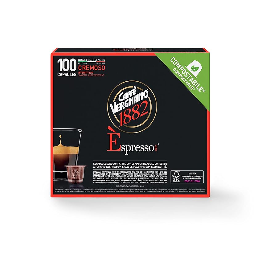 Immagine del prodotto Caffè Vergnano Èspresso1882 Cremoso - Capsule Caffè, Compatibili Nespresso e Compostabili, Pack da 100 capsule