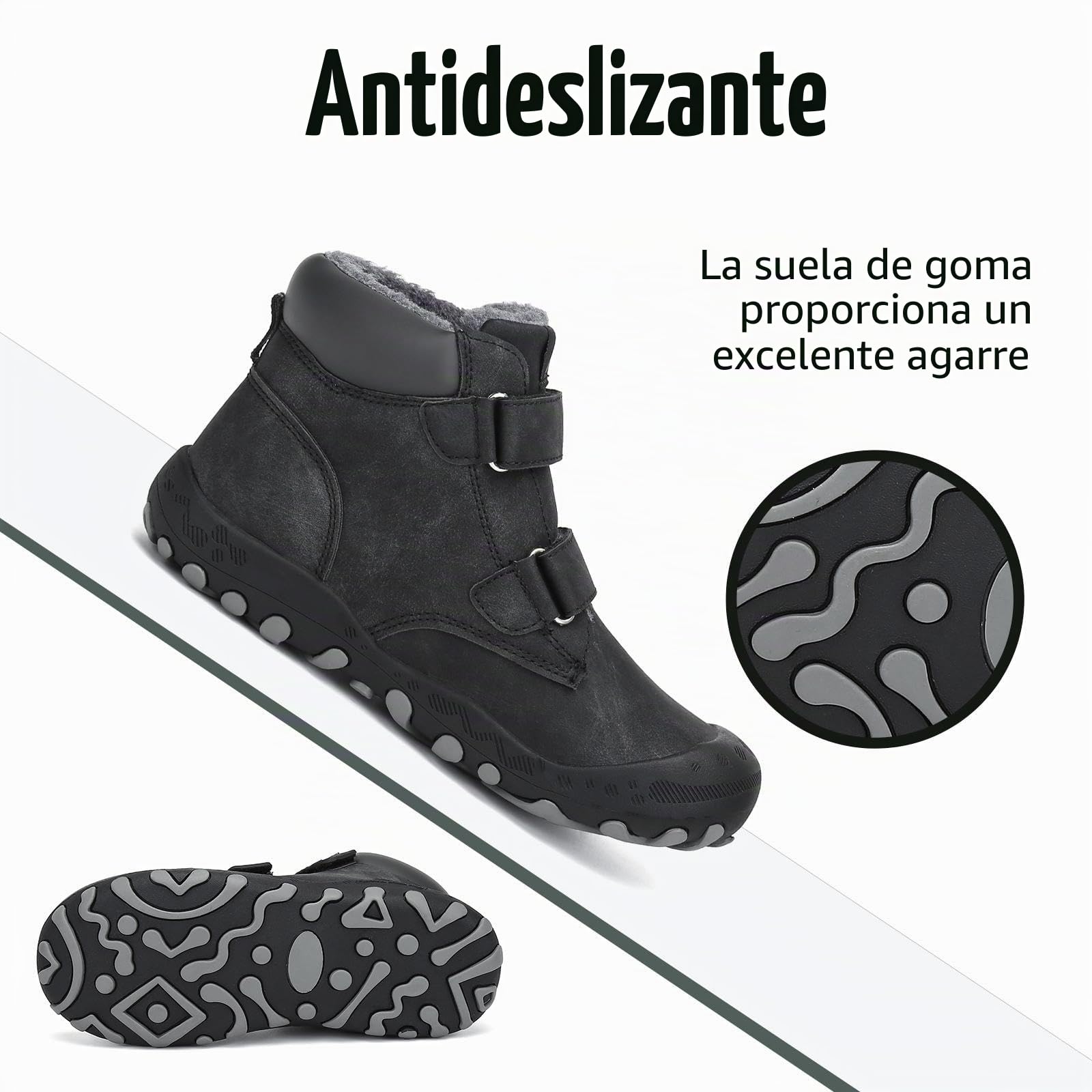 Mishansha Botas de Nieve Niño Botas Antideslizantes, Negrocarbón 38 | Forro cálido, cierre de autollenado, puntera reforzada, suela con dibujo, colegio, paseos, nieve