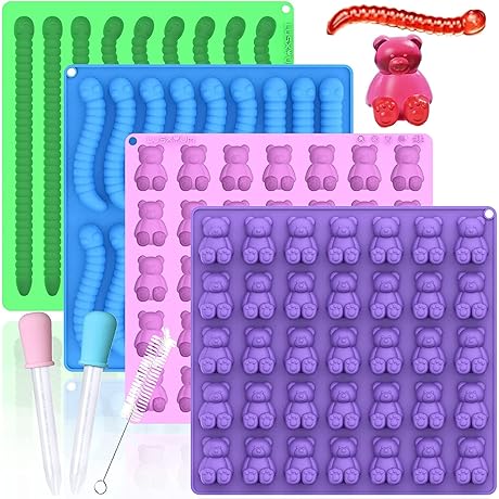 Large Non-Stick Silicone Gummy Bear and Worm Candy Making Molds