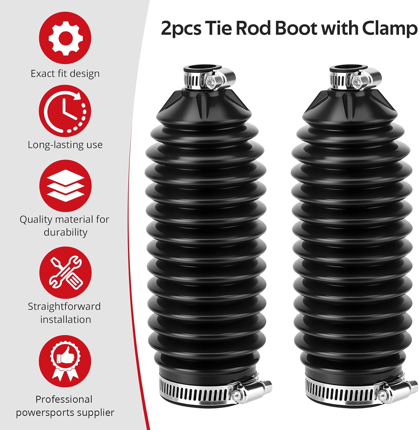 JAVIK 2pcs Tie Rod Boot with Clamp For Honda P-ioneer 500 520 700 1000 SXS700M2 SXS1000M3 SXS700M4 SXS1000M5 SXS1000M6 2014-2024,O.E.M#53537-HL3-A00