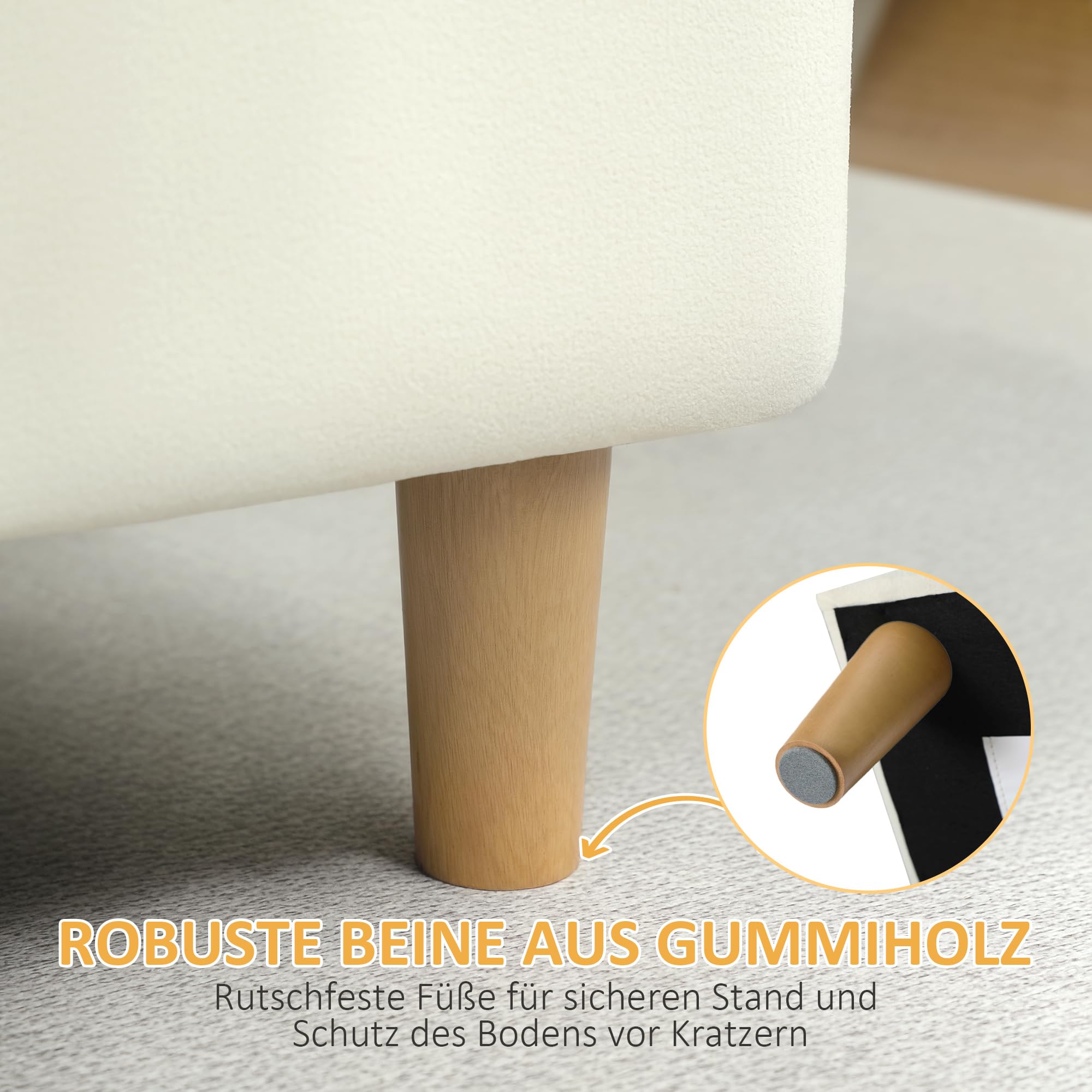 HOMCOM Sitzbank mit Stauraum mit Samt-Optik 115 x 50 x 43 cm Cremeweiß | Sitztruhe, Bettbank mit Holzbeine, Polsterbank, für Wohnzimmer, Schlafzimmer, Flur
