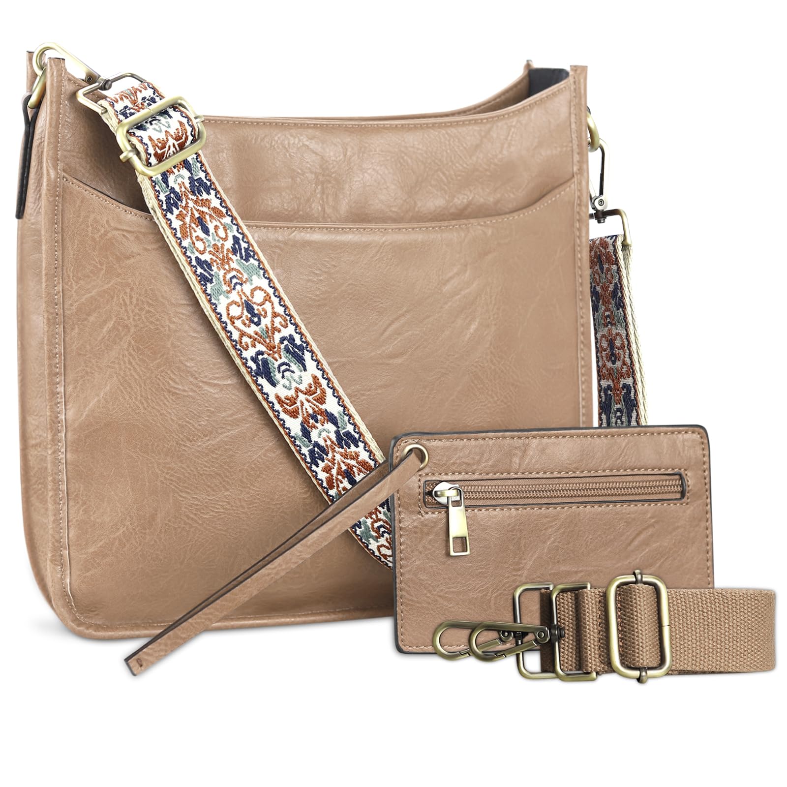 KITATU Crossbody Bags for Women 2Pcs Hobo Handbags Shoulder Designer Purse Vegan Leather Zipper Bag With 2 Adjustable Straps
