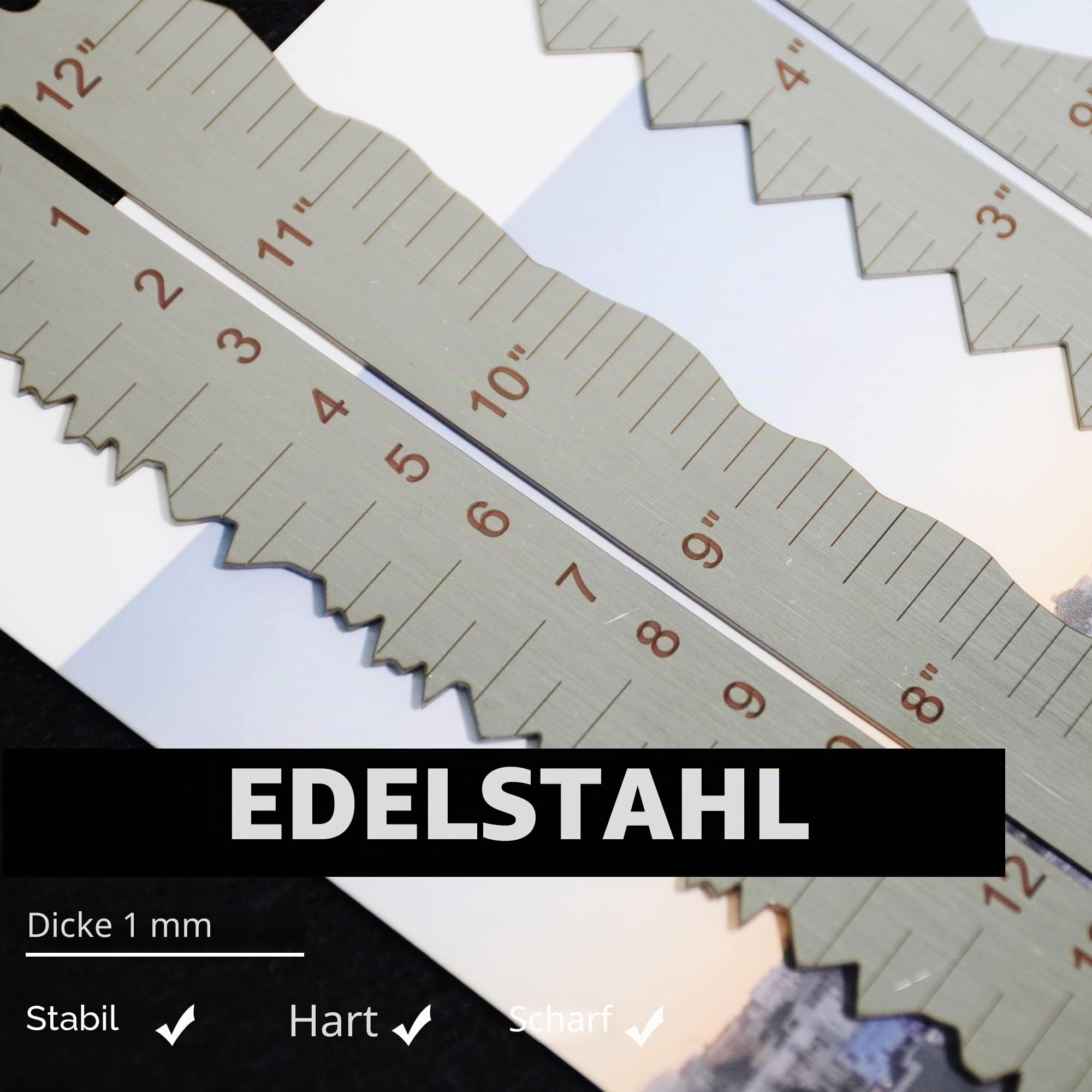 3 x Edelstahl-Papierreißlineal zum Schneiden von Papier auf gewellte Linien, gezackte und unregelmäßige Kanten, 30,5 cm Messwerkzeug für Ingenieurschule, Büro, Architekten und Zeichnen.