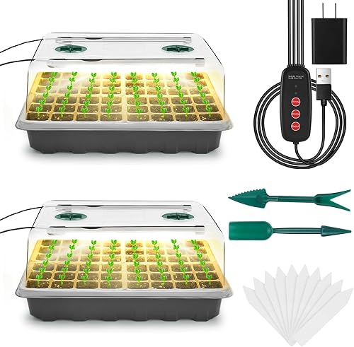 Miniatura 1 de Ryscam Bandeja de inicio de semillas con luz de crecimiento, kit de inicio de semillas de 40 celdas, kit de bandejas de inicio de plántulas con